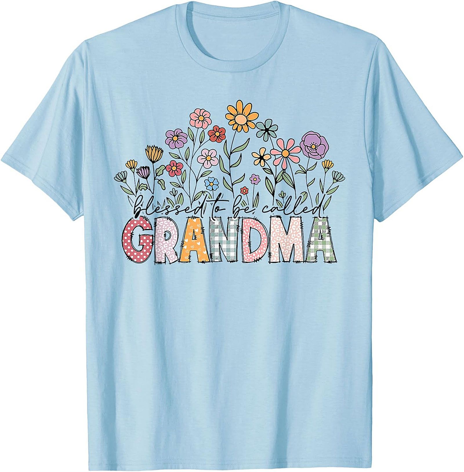 Blessed Grandma Floral Graphic Tee Soft Cotton Gift Shirt