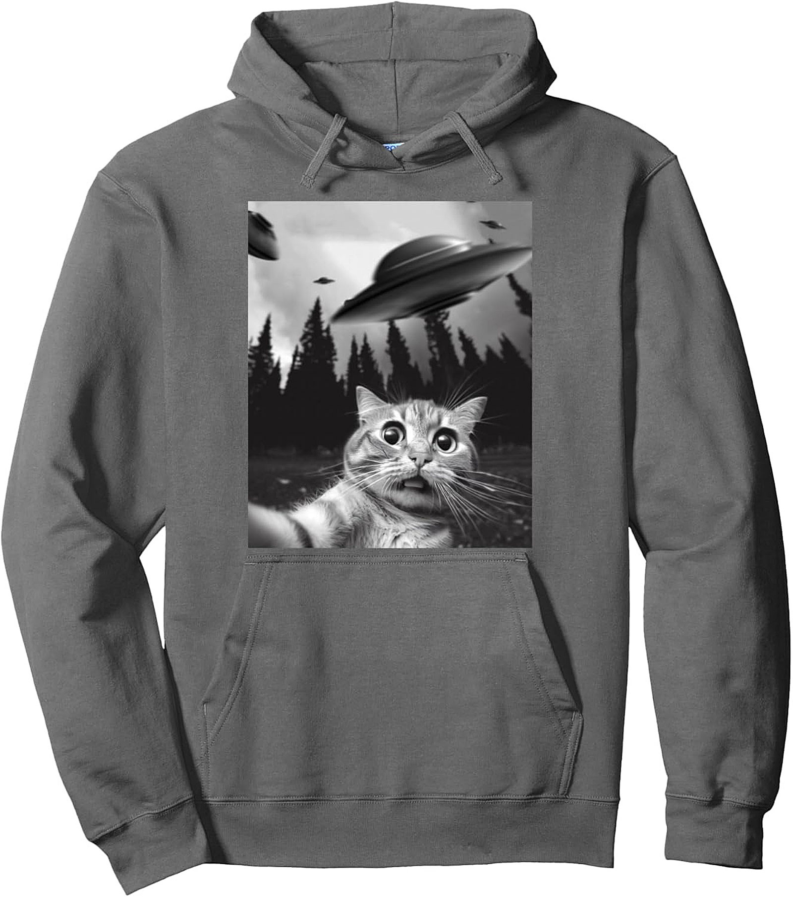 Alien Abduction Cat Selfie Graphic Hoodie Cozy Pullover