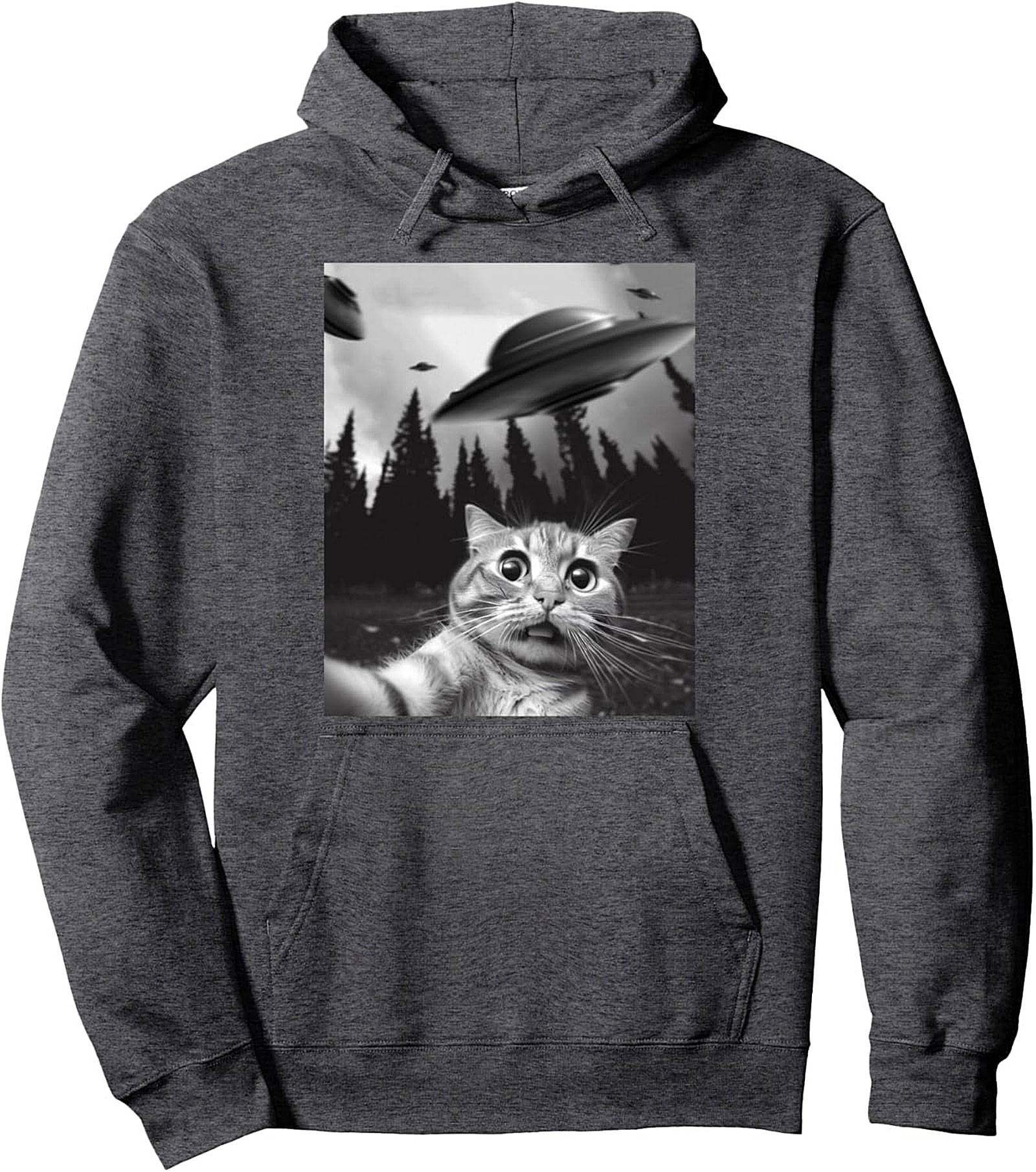 Alien Abduction Cat Selfie Graphic Hoodie Cozy Pullover
