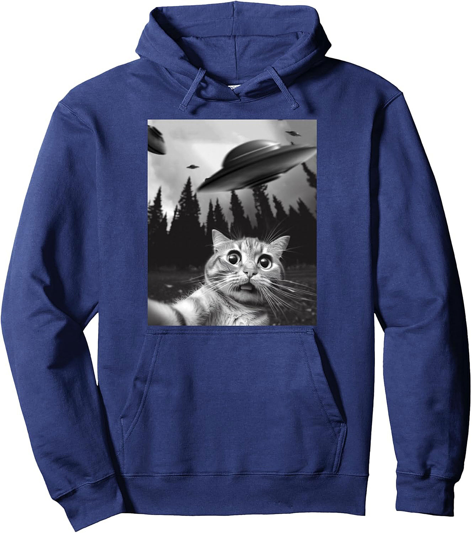 Alien Abduction Cat Selfie Graphic Hoodie Cozy Pullover