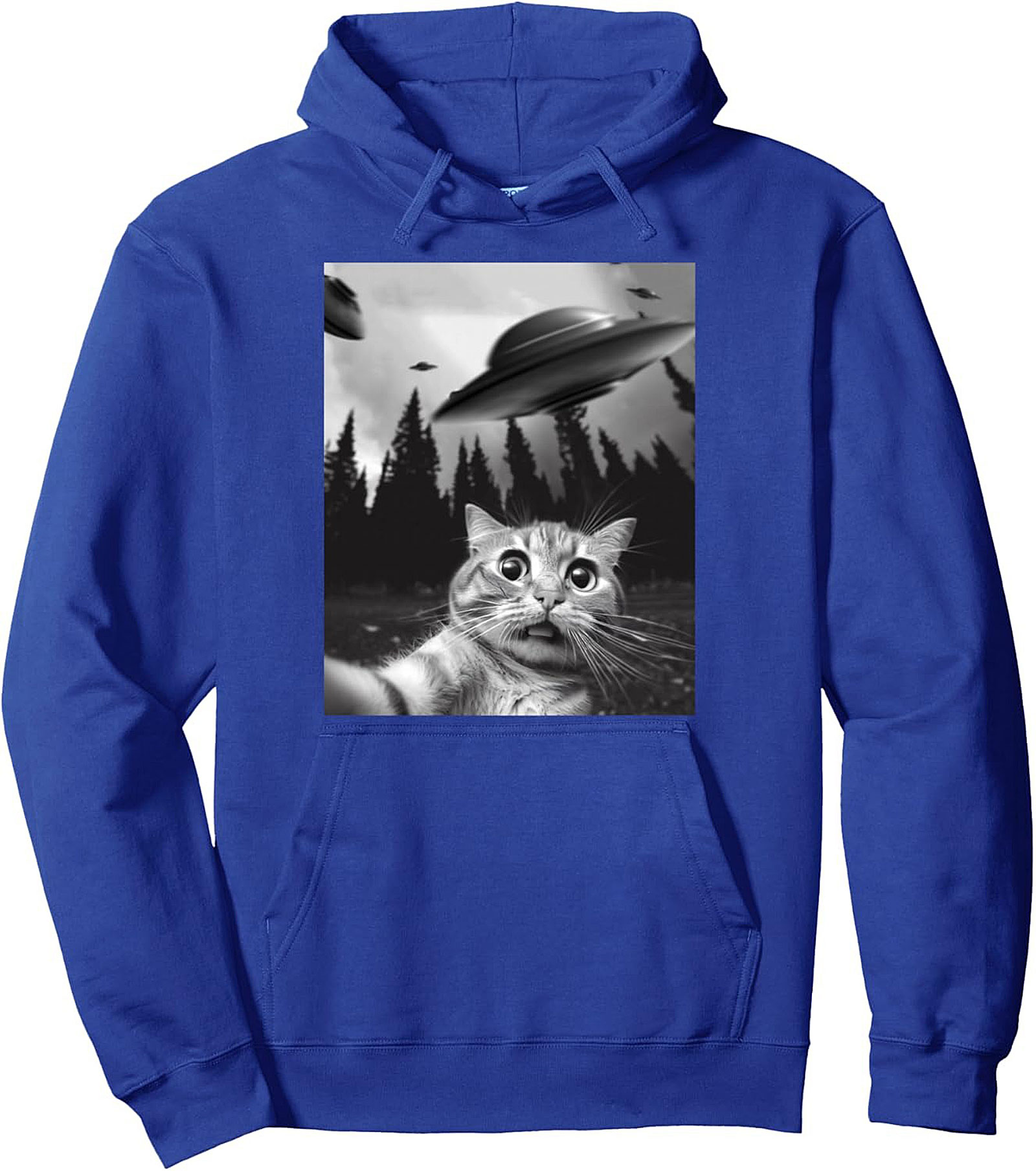 Alien Abduction Cat Selfie Graphic Hoodie Cozy Pullover