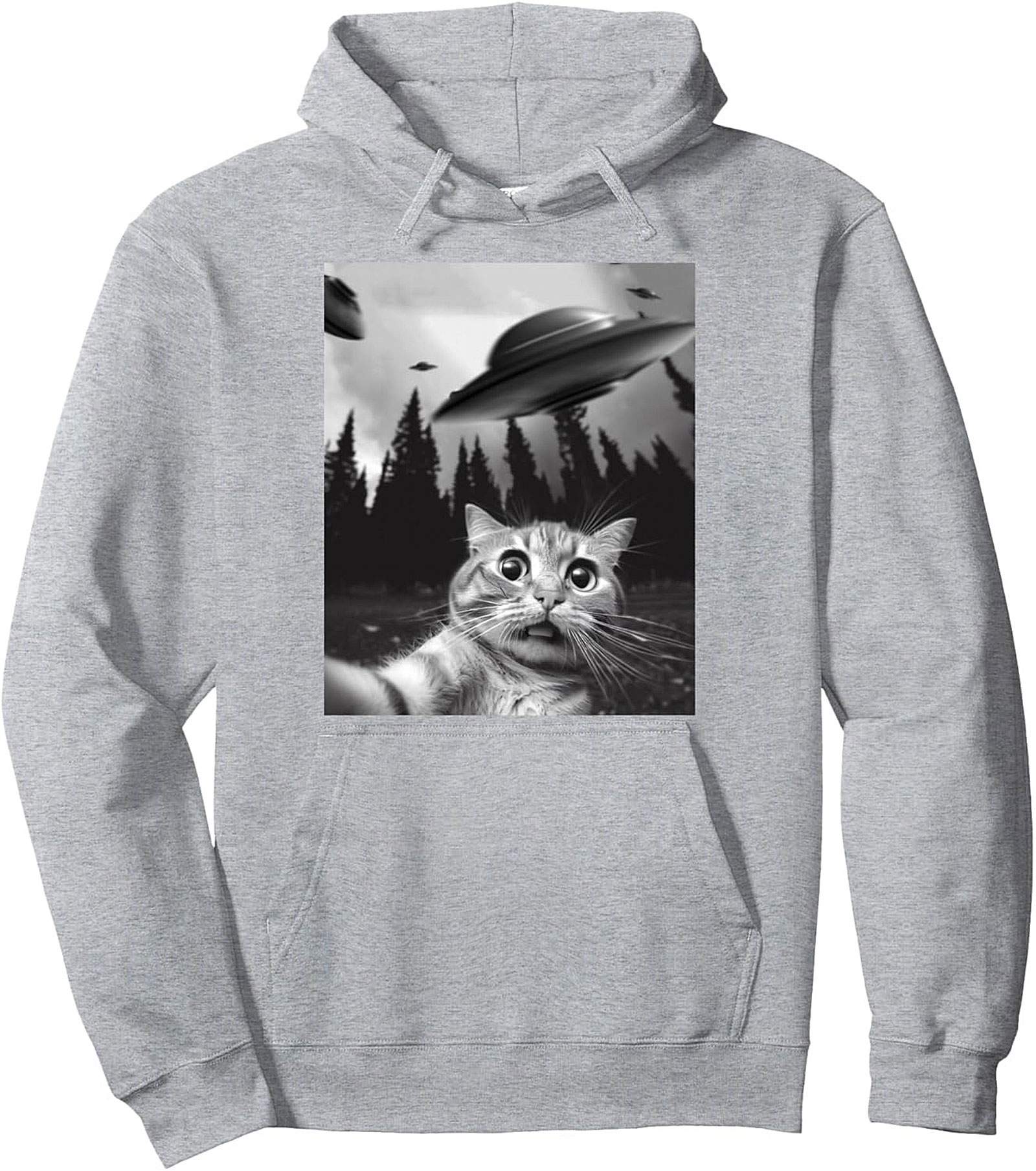 Alien Abduction Cat Selfie Graphic Hoodie Cozy Pullover