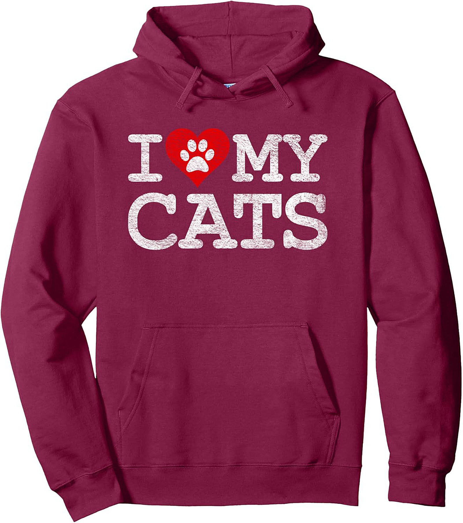 Cozy Cat Lover Pullover Hoodie I Love My Cats Paw Print