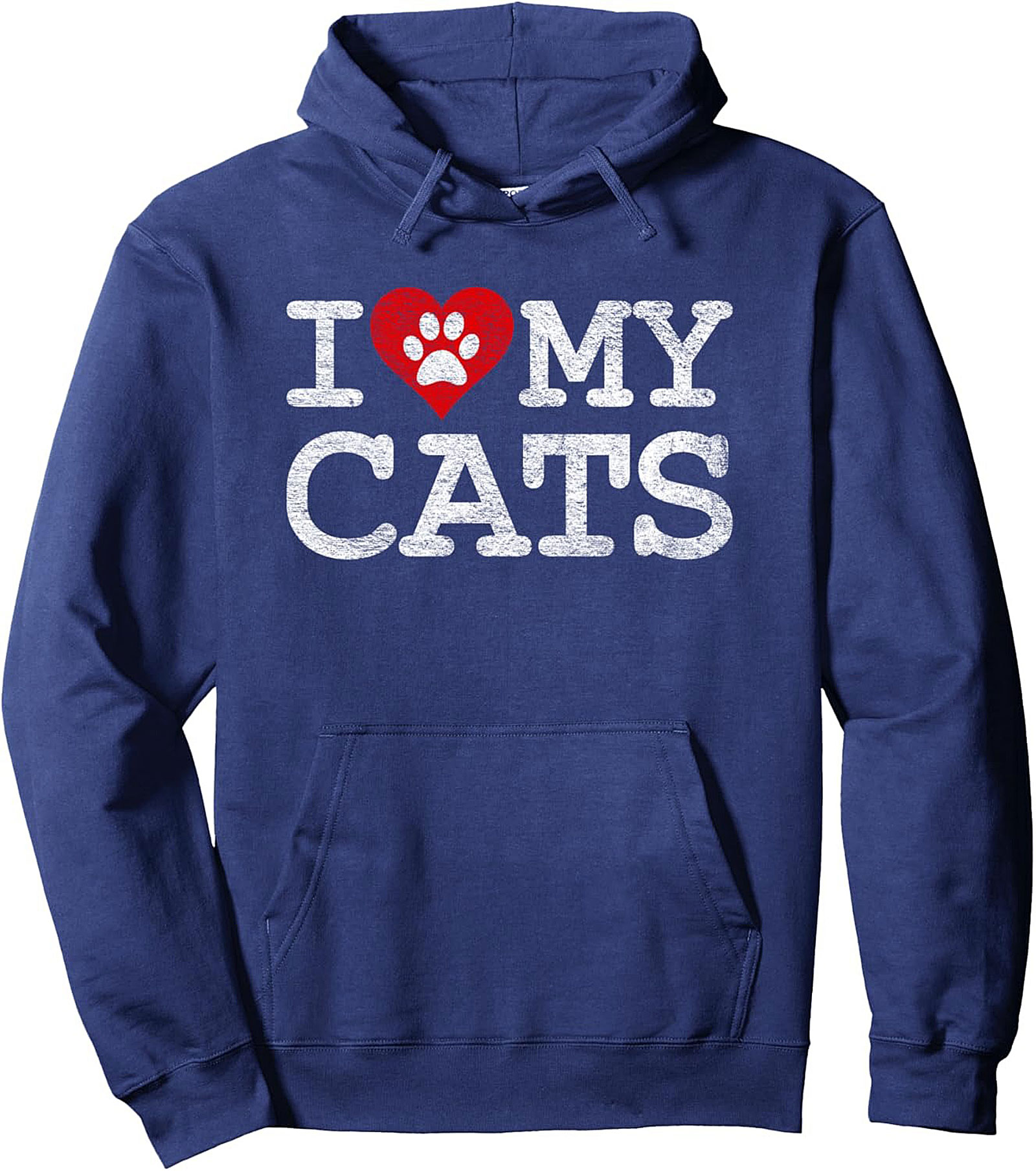 Cozy Cat Lover Pullover Hoodie I Love My Cats Paw Print