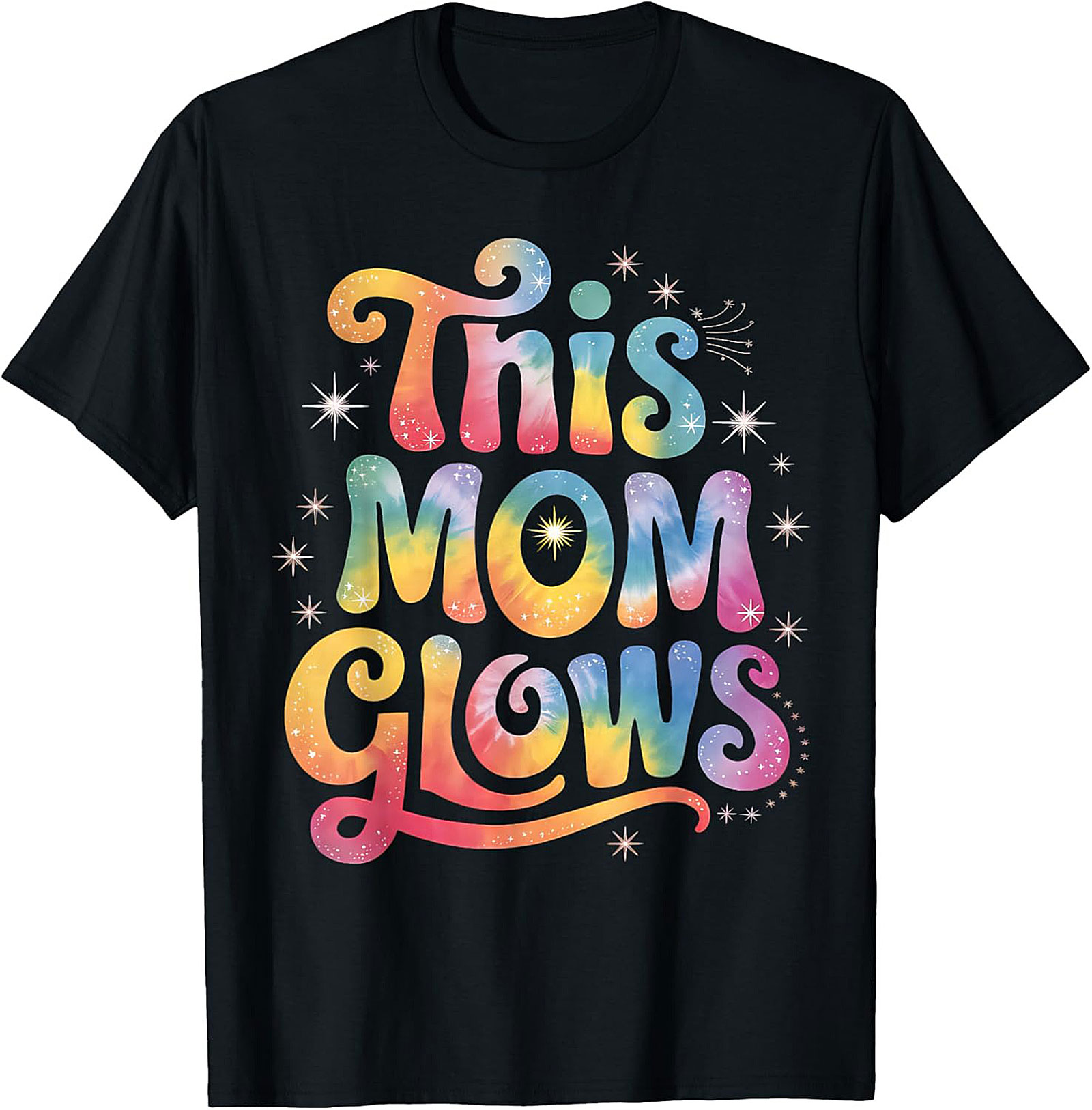 Mom Glows Tie Dye Graphic Tee Soft Cotton Funny Shirt