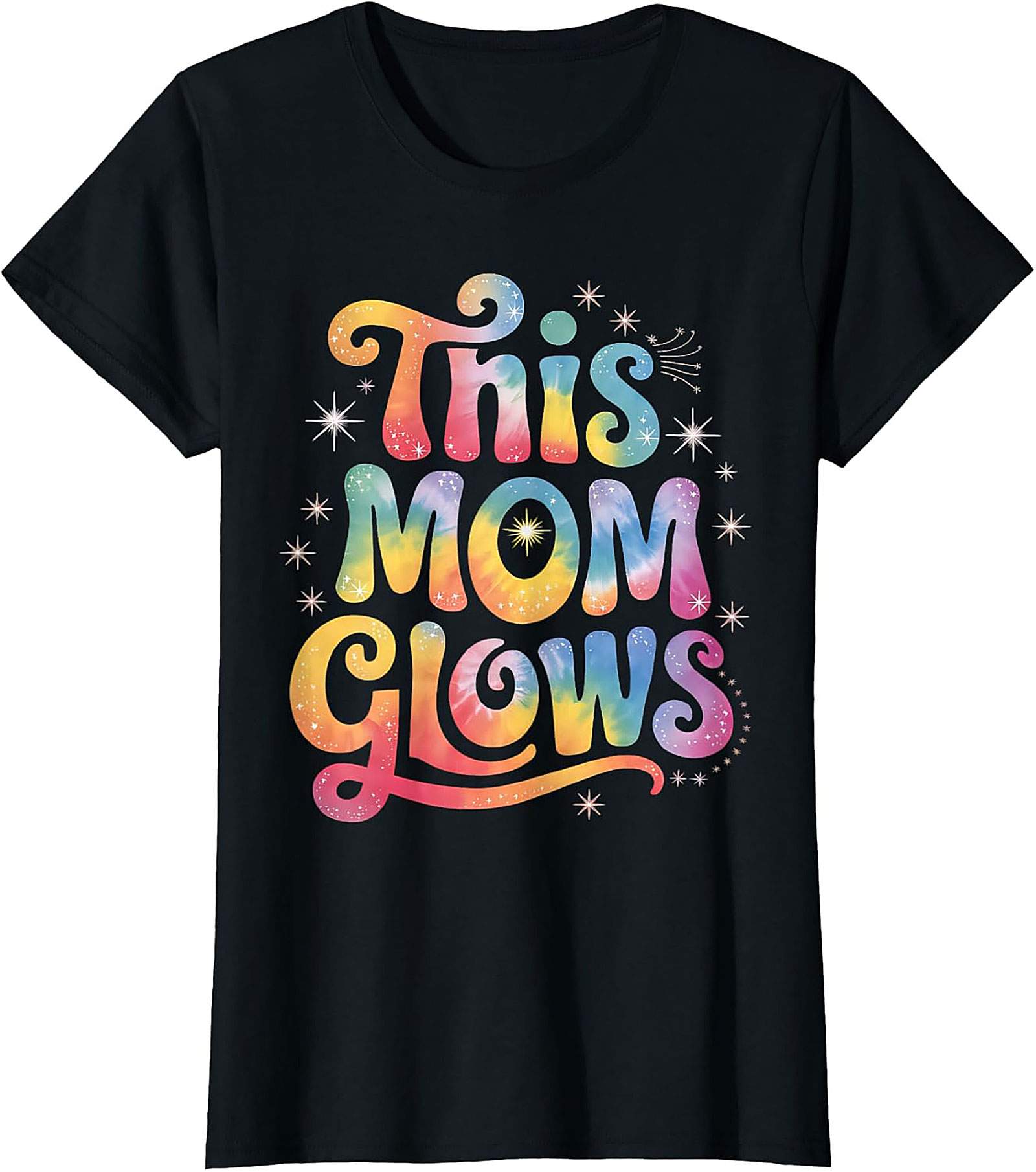  Mom Glows Tie Dye Graphic Tee Soft Cotton Funny Shirt
