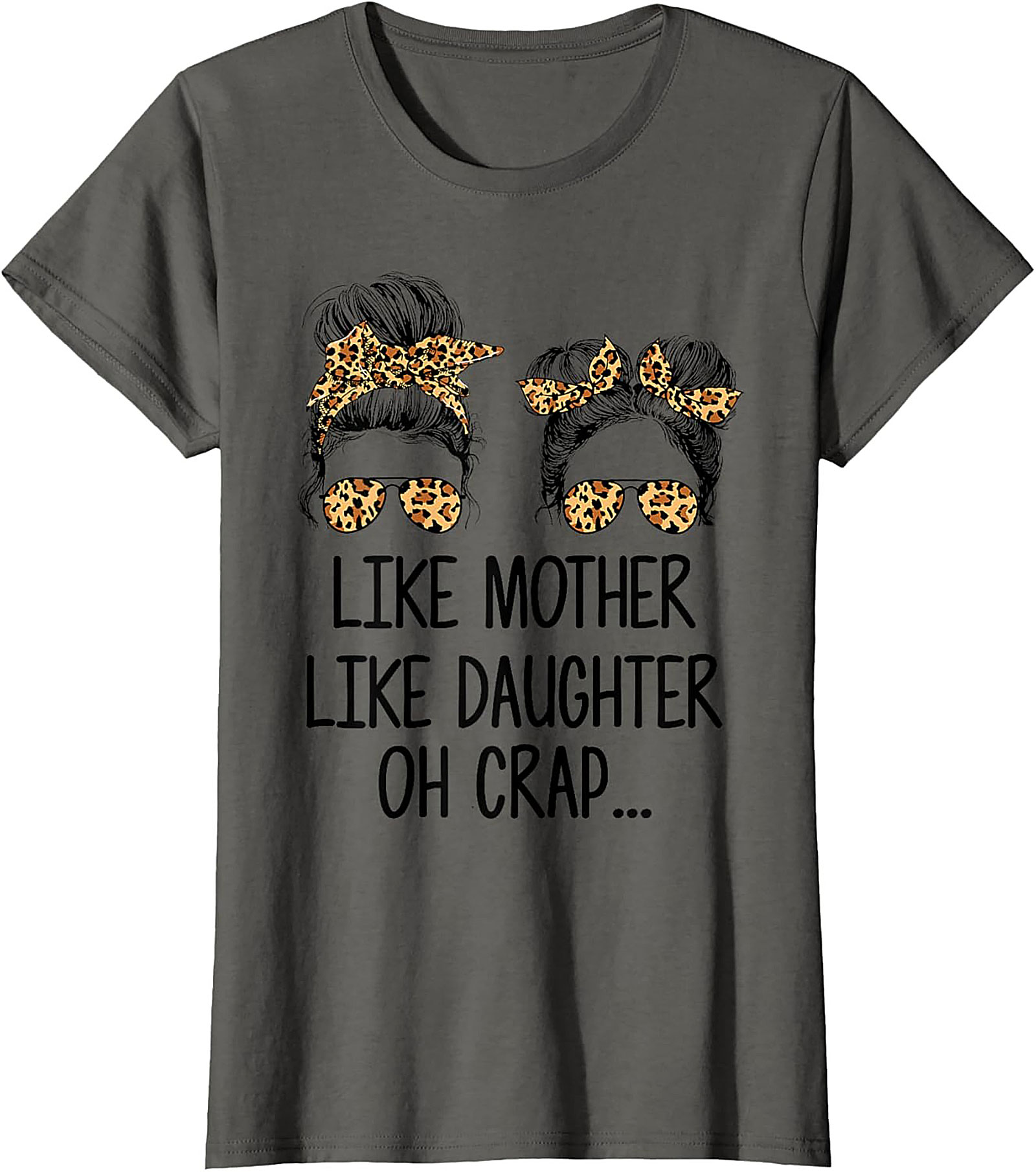  Funny Mother Daughter T-shirt Leopard Messy Bun Tee