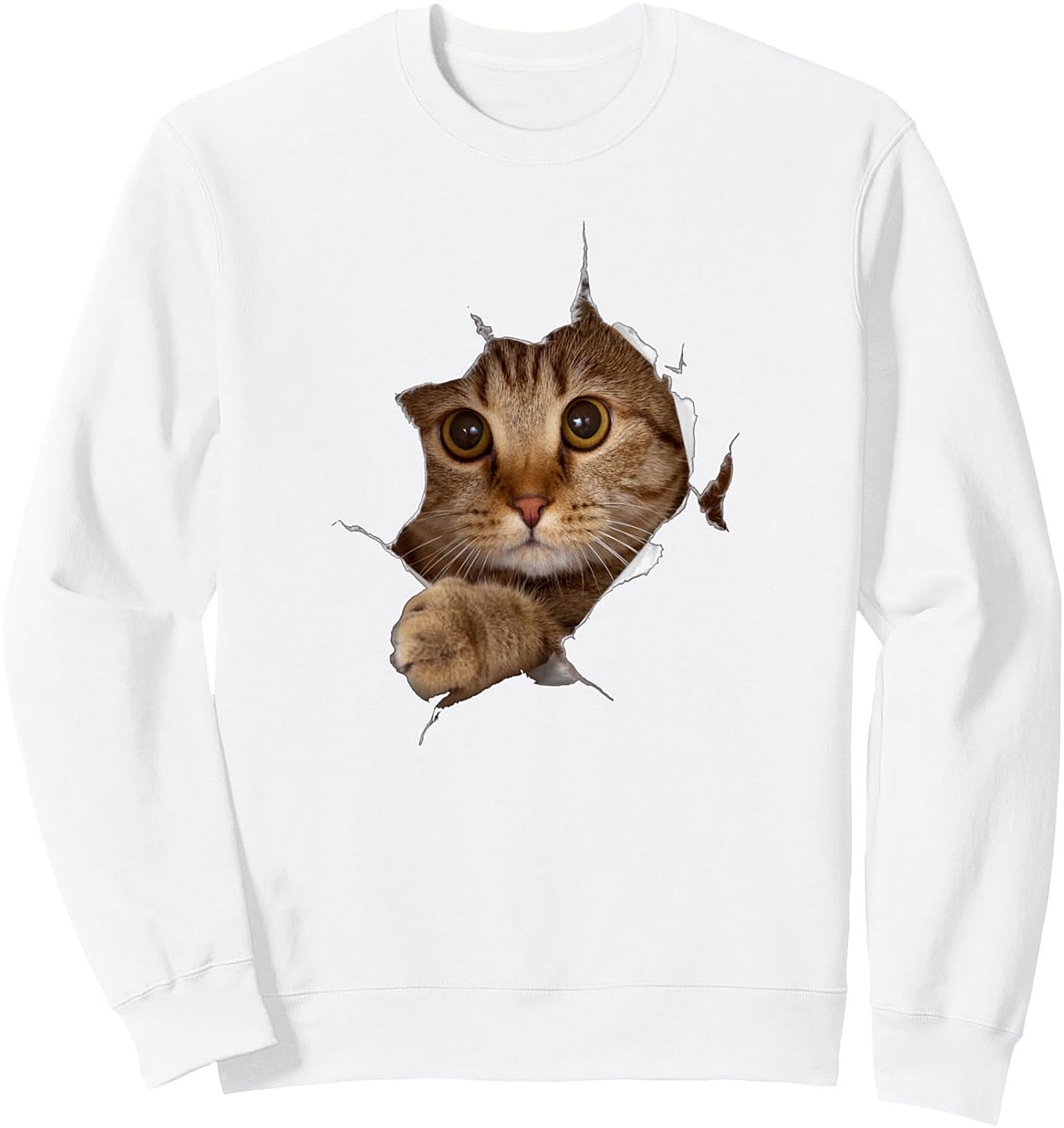 Peeking Cat Graphic Sweatshirt Cozy Crewneck Pullover