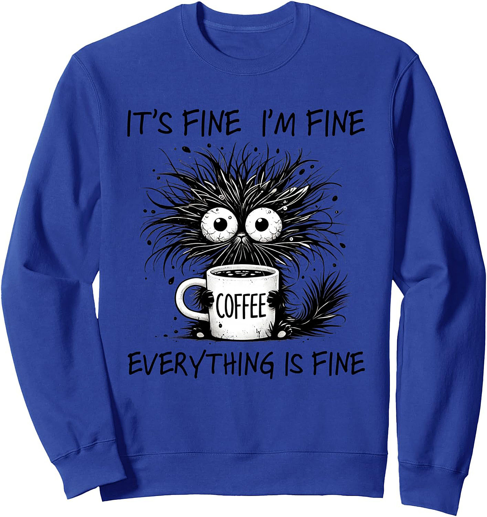 Stress Cat Coffee Crewneck Sweatshirt Funny Unisex Pullover
