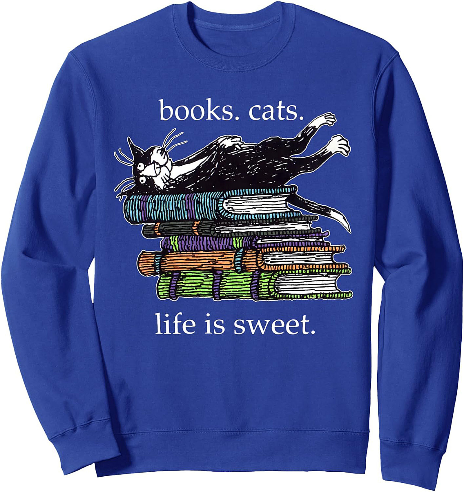 Cozy Book Lover Cat Crewneck Sweatshirt Life Is Sweet Gift