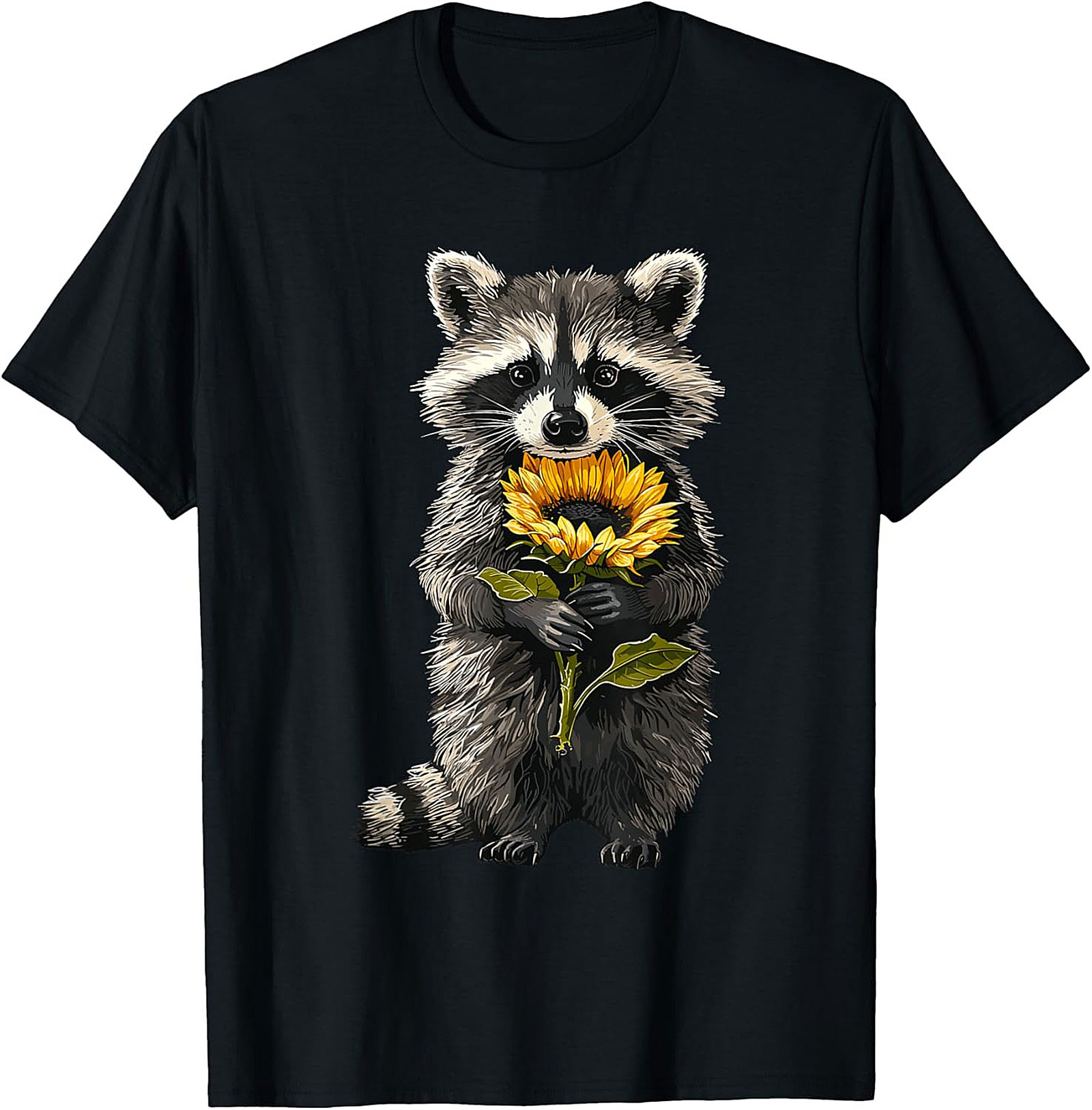 Cute Raccoon Sunflower T-shirt Soft Cotton Graphic Tee