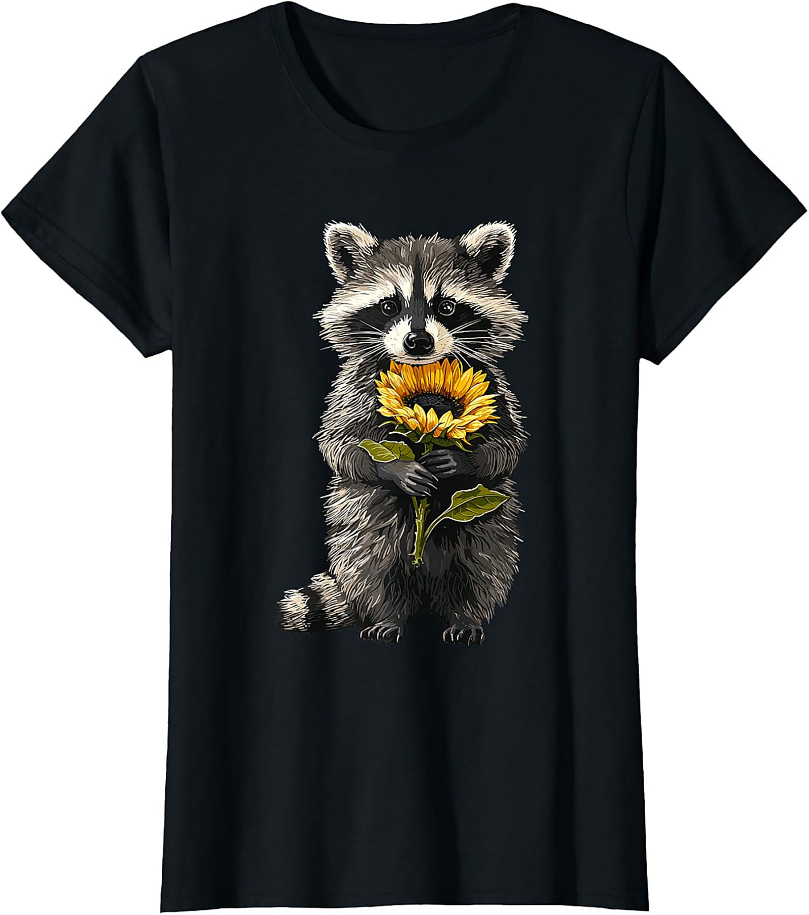Cute Raccoon Sunflower T-shirt Soft Cotton Graphic Tee