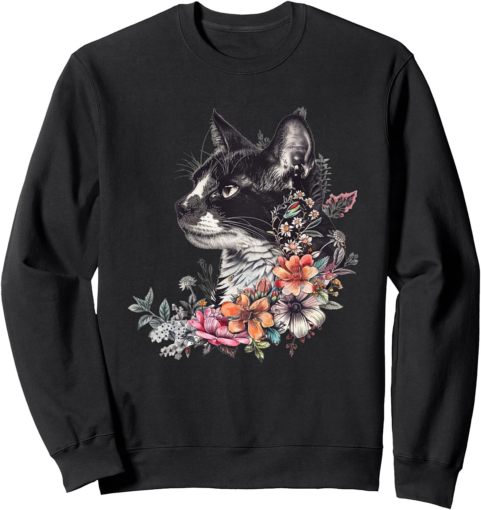 Botanical Cat Crewneck Sweatshirt Cozy Floral Pullover Gift