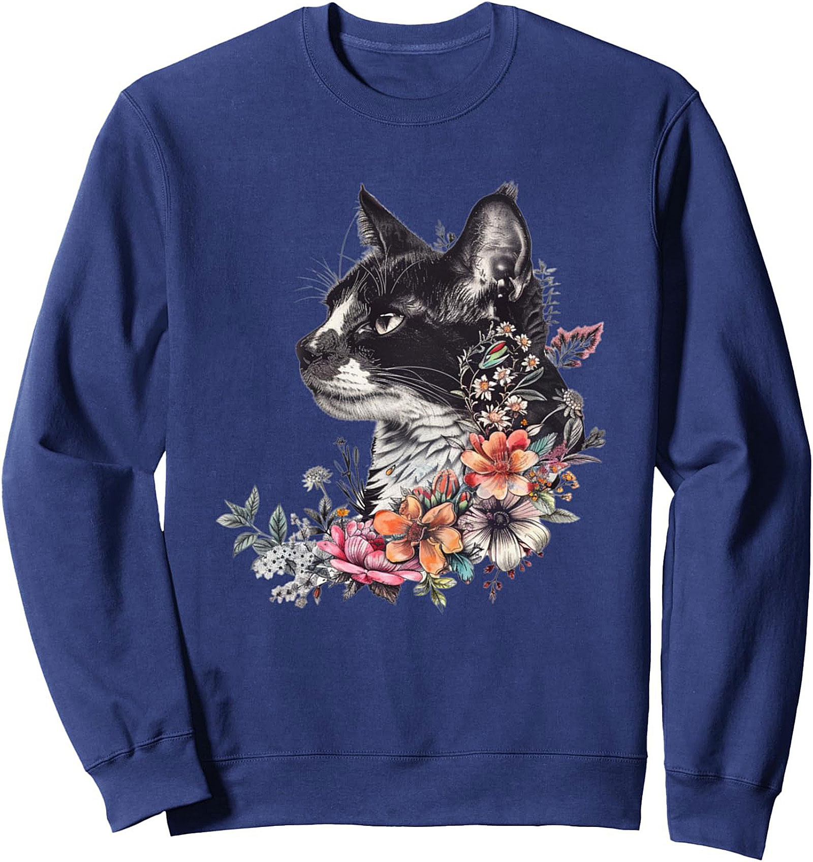 Botanical Cat Crewneck Sweatshirt Cozy Floral Pullover Gift