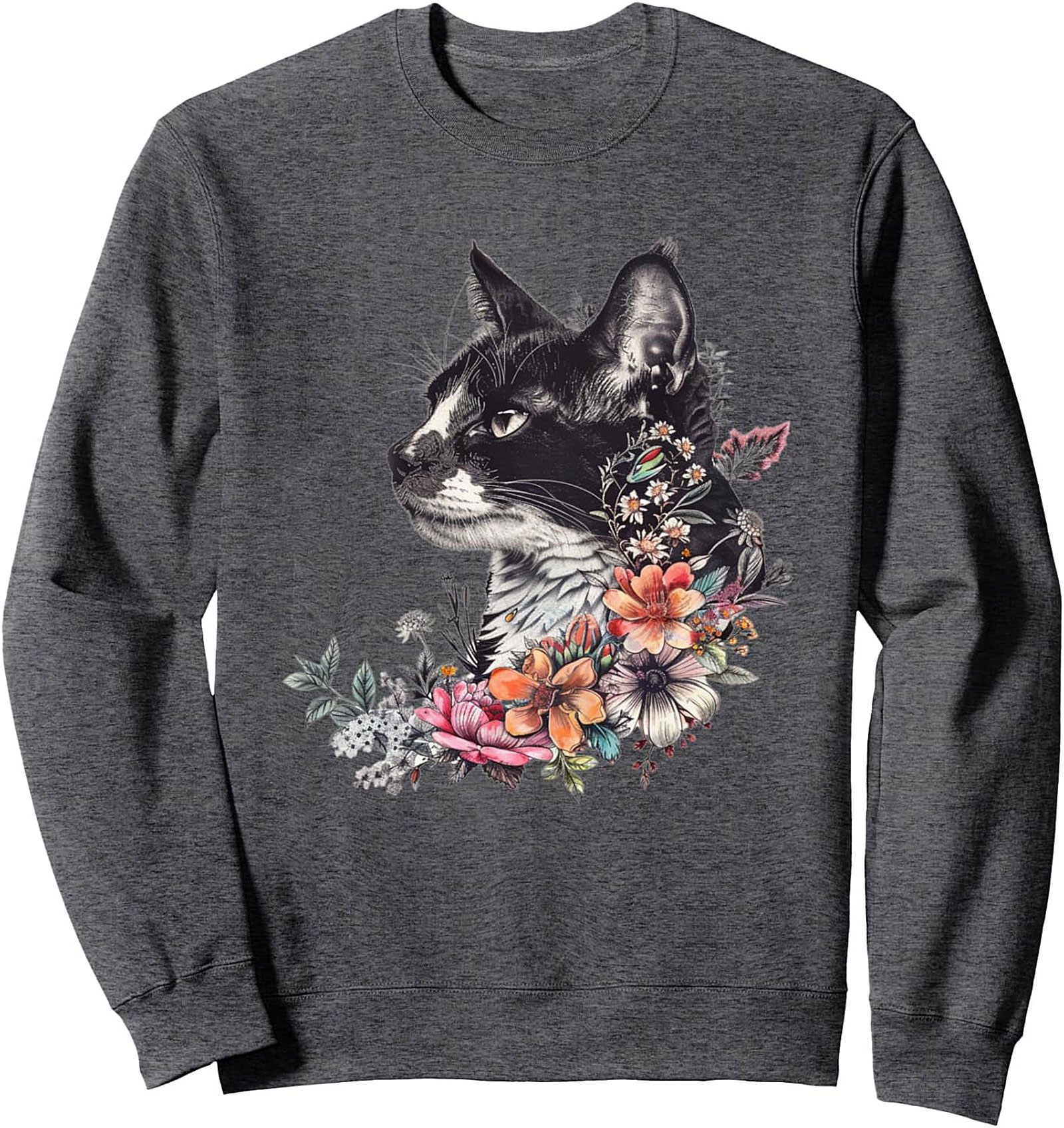 Botanical Cat Crewneck Sweatshirt Cozy Floral Pullover Gift