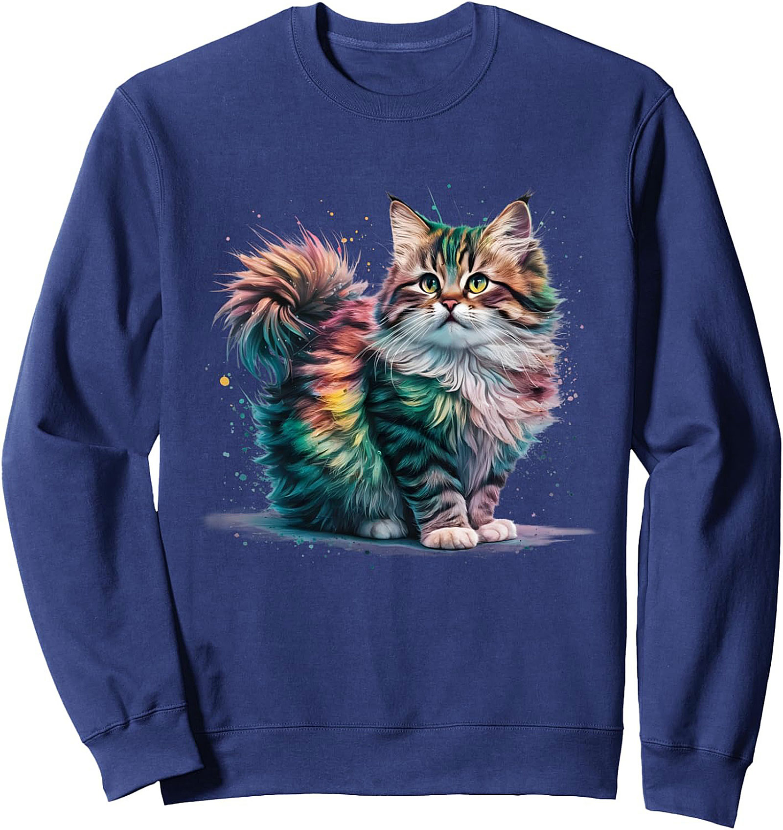 Rainbow Fluffy Cat Graphic Sweatshirt Cozy Crewneck Gift