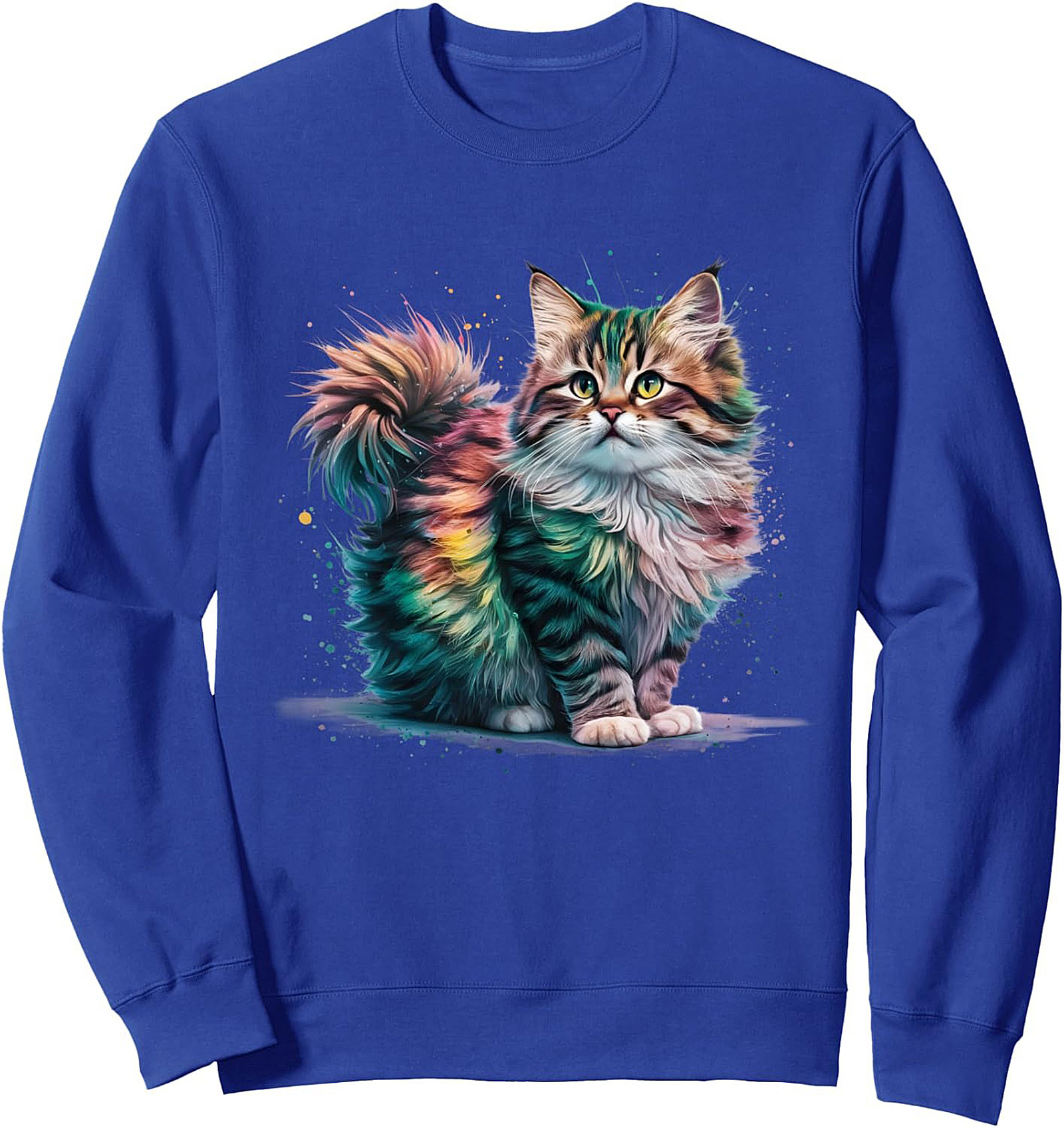 Rainbow Fluffy Cat Graphic Sweatshirt Cozy Crewneck Gift