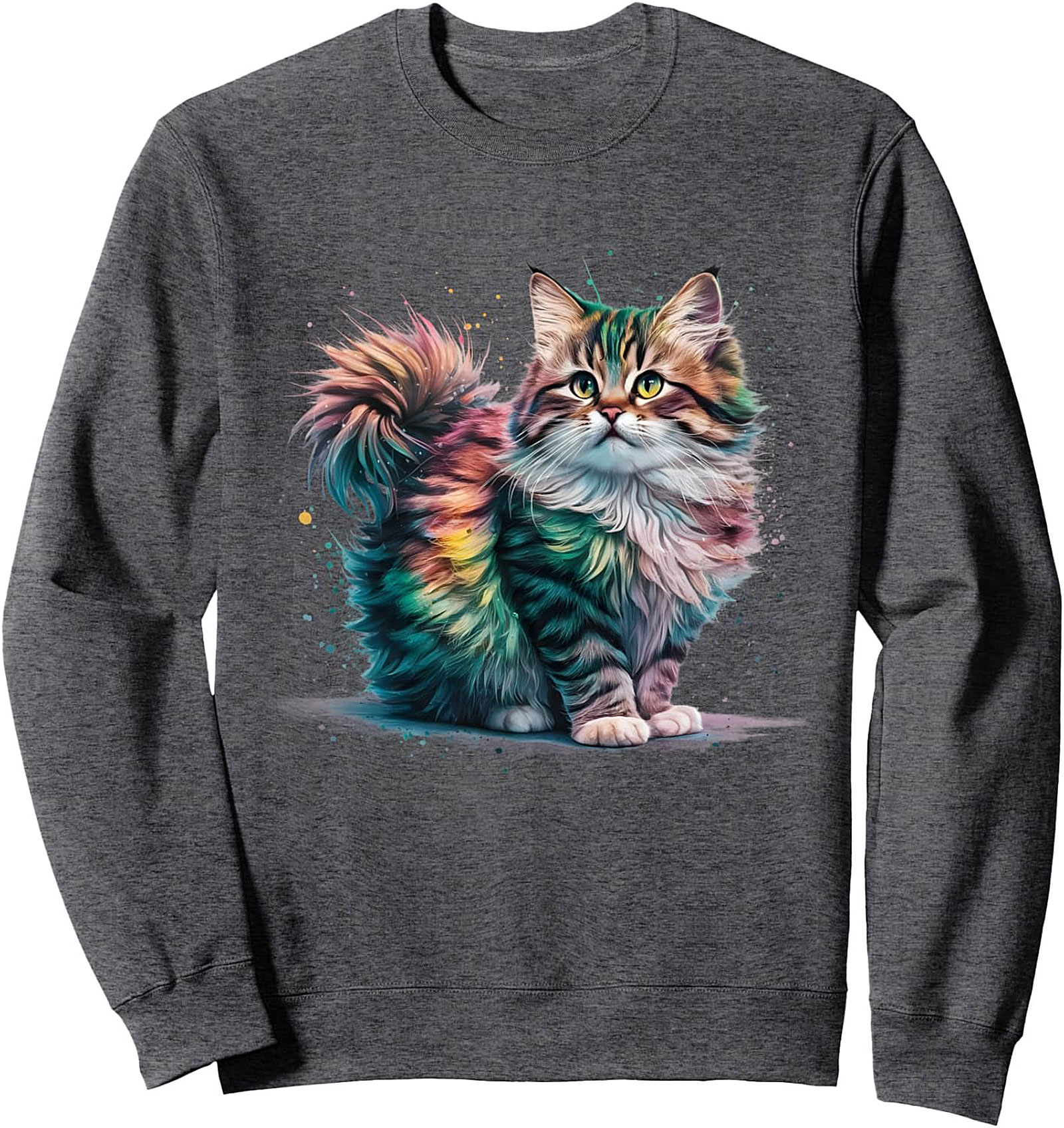 Rainbow Fluffy Cat Graphic Sweatshirt Cozy Crewneck Gift