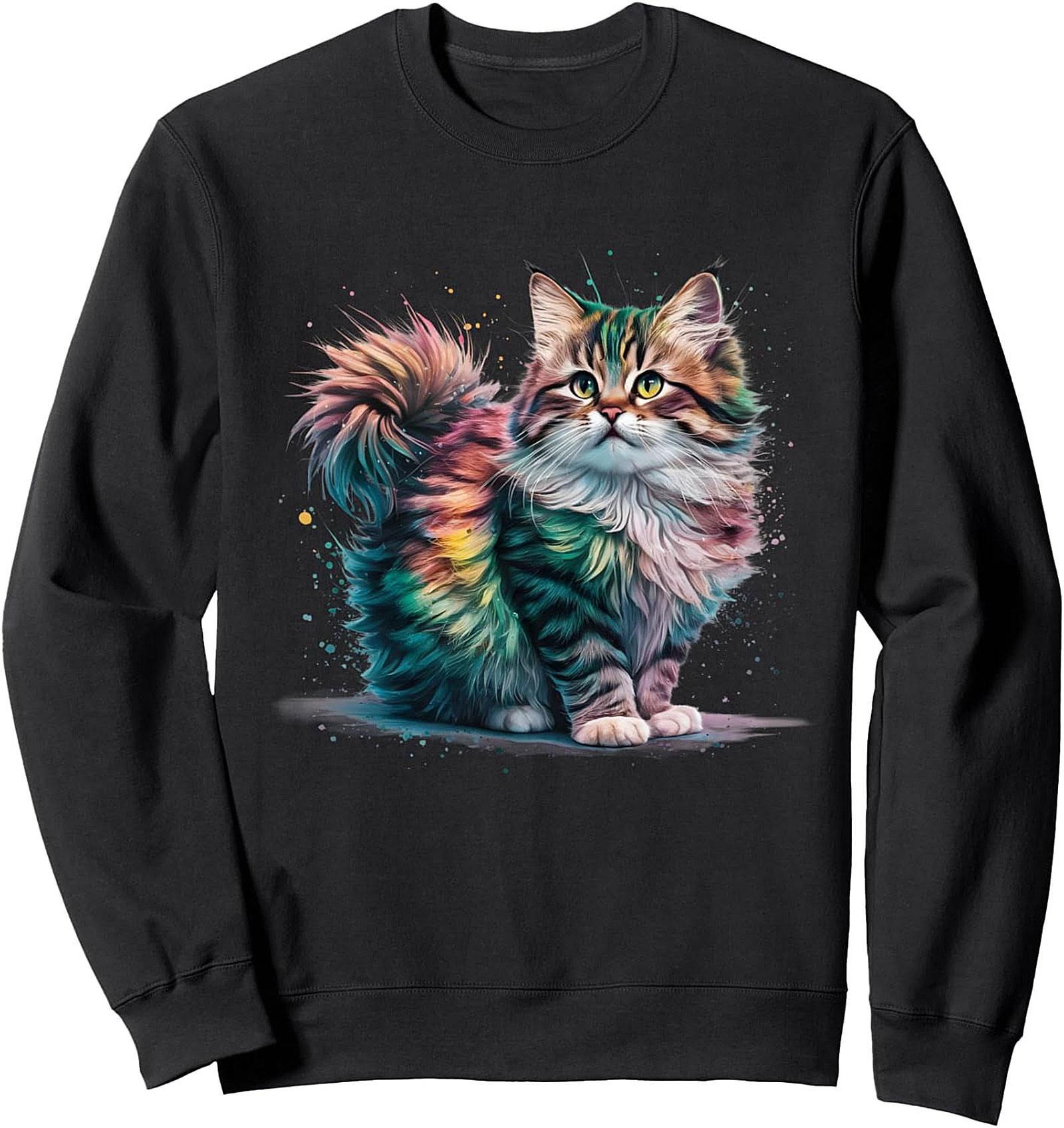 Rainbow Fluffy Cat Graphic Sweatshirt Cozy Crewneck Gift