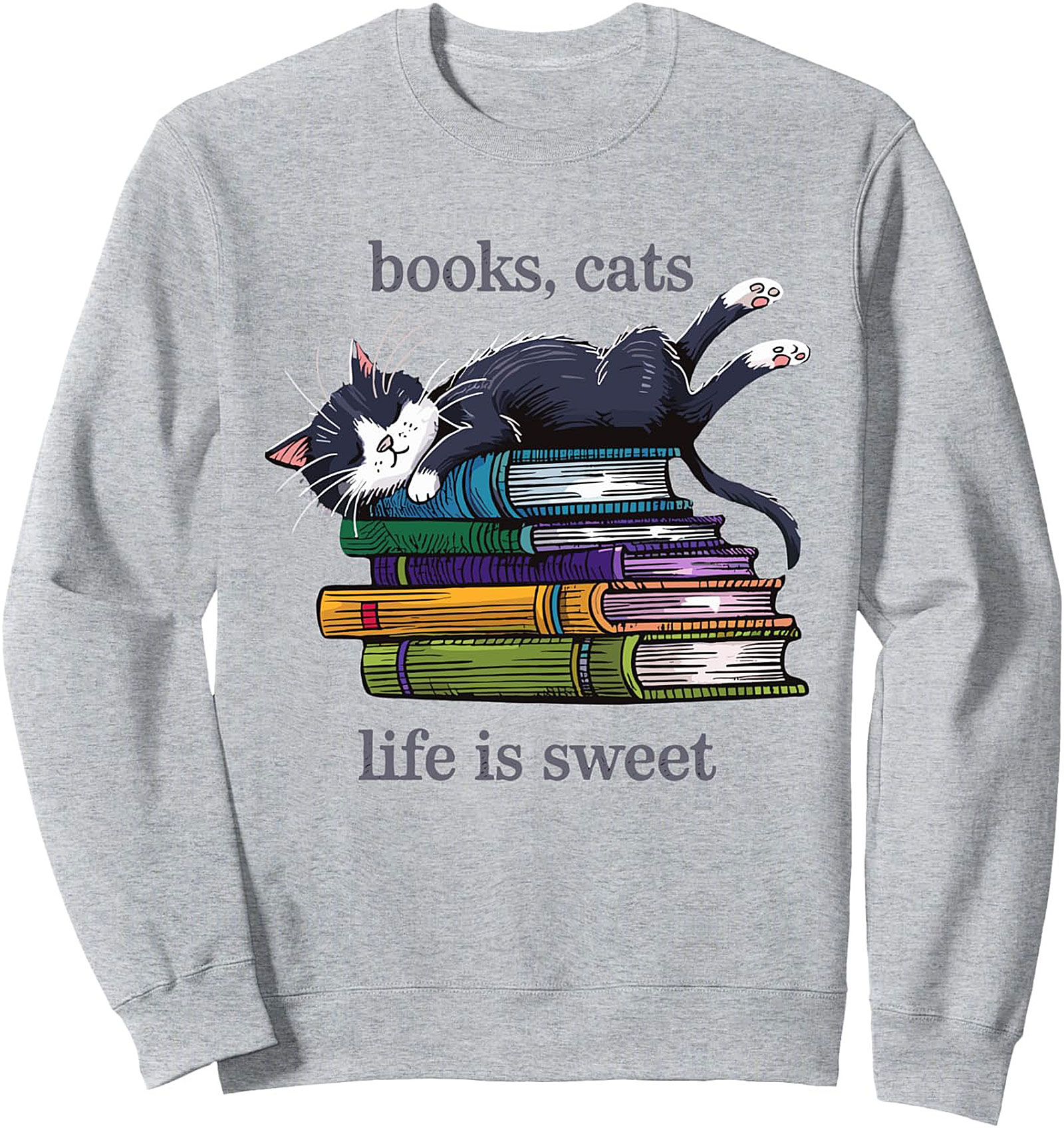 Cozy Cat & Book Lover Graphic Sweatshirt Unisex Pullover