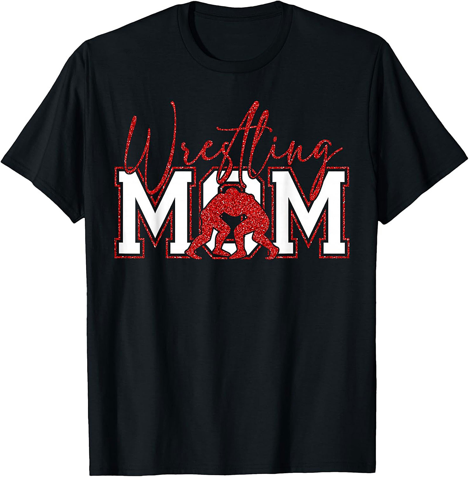 Wrestling Mom T-Shirt Glitter Match Day Graphic Tee