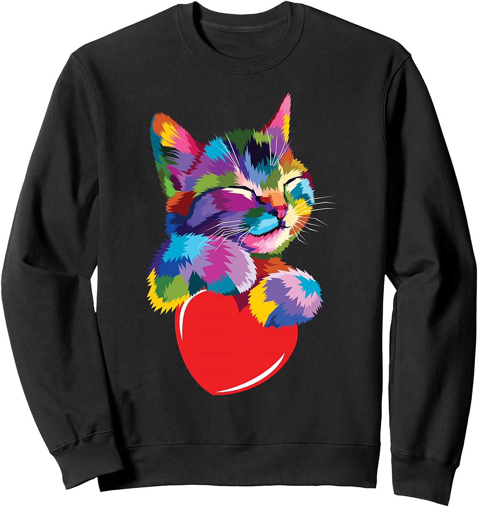 Pop Art Cat Crewneck Sweatshirt Cozy Rainbow Kitten Pullover