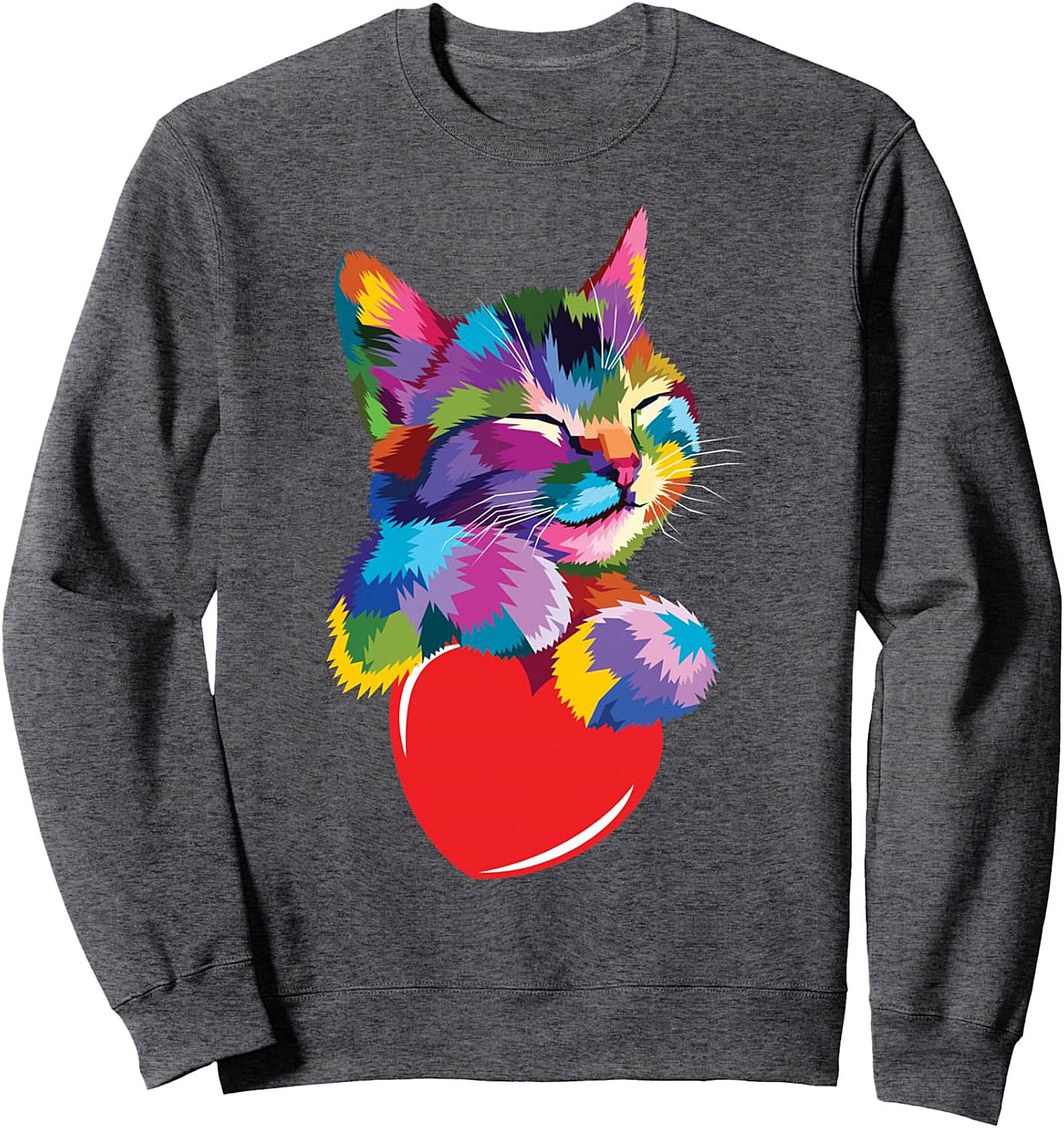 Pop Art Cat Crewneck Sweatshirt Cozy Rainbow Kitten Pullover