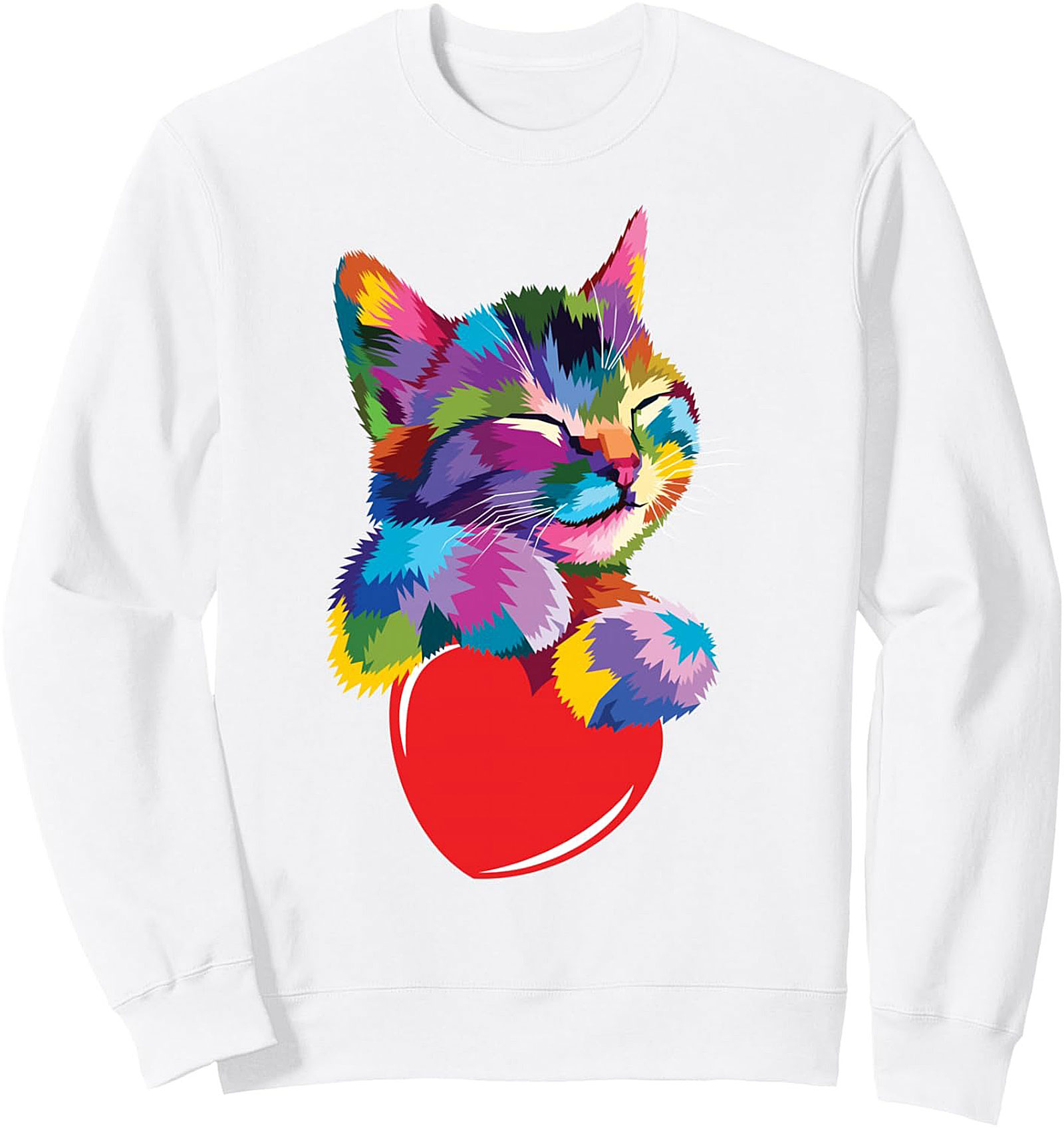Pop Art Cat Crewneck Sweatshirt Cozy Rainbow Kitten Pullover