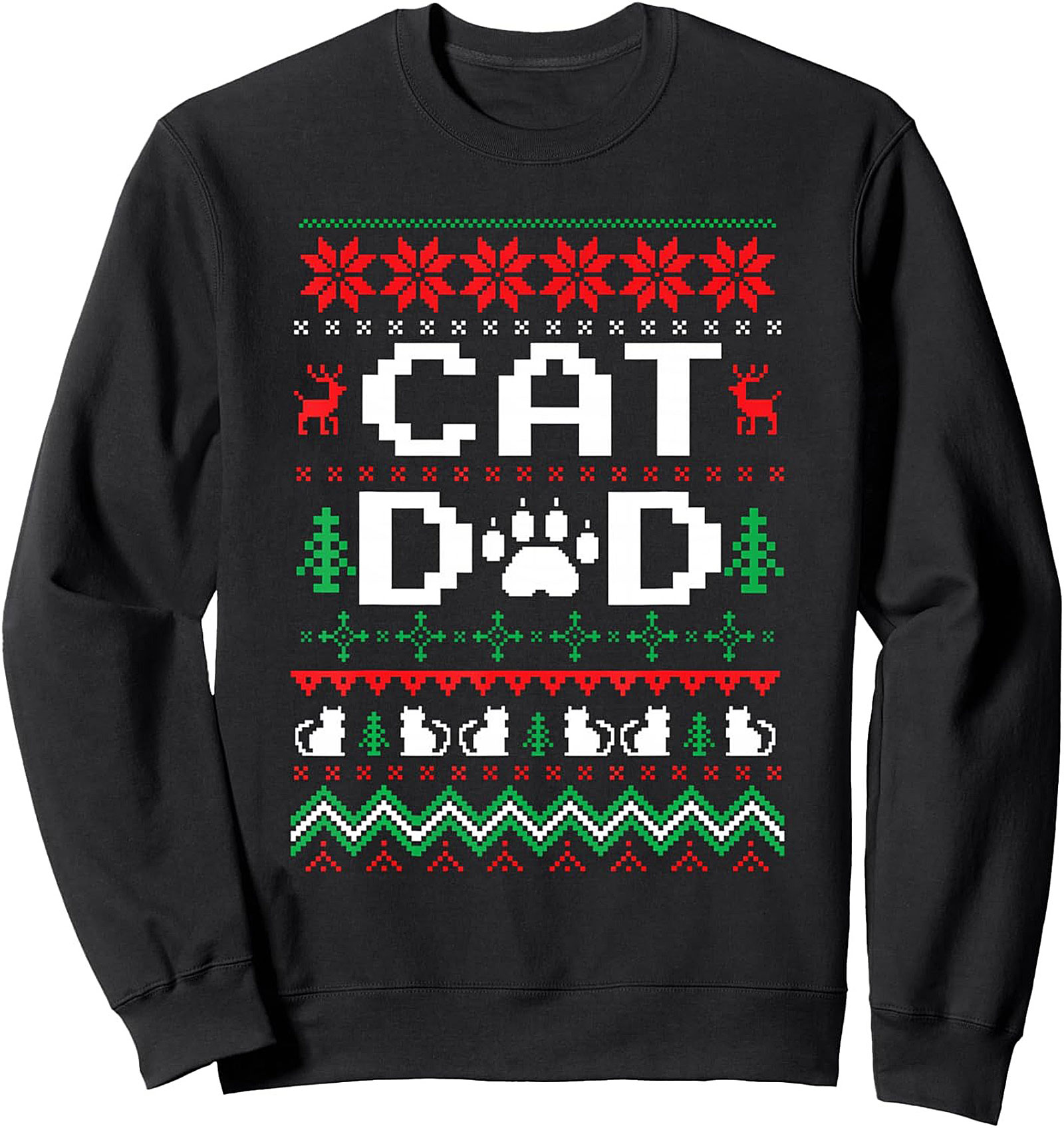 Cat Dad Ugly Christmas Crewneck Sweatshirt Holiday Gift