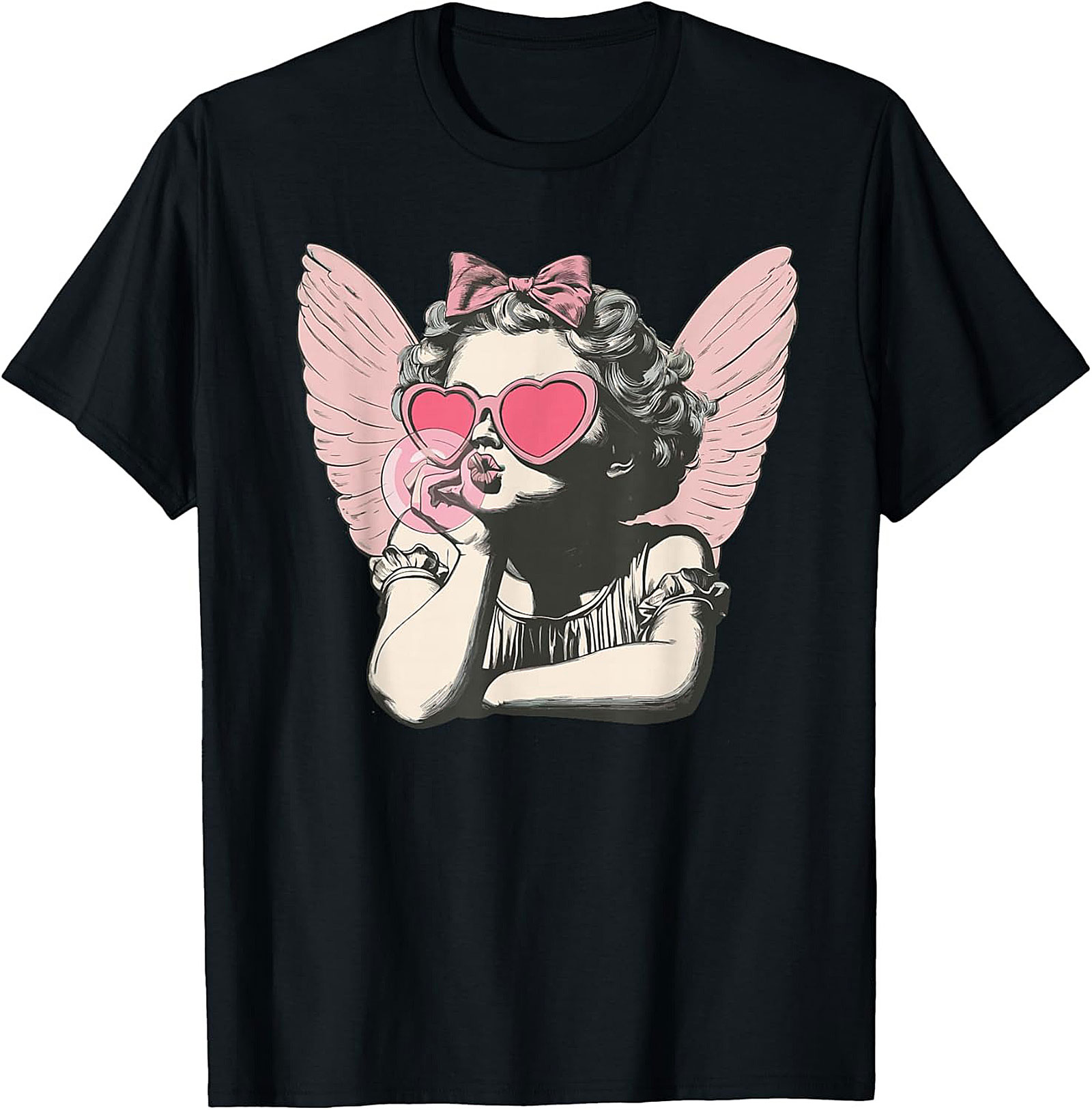 Baddie Angel Cherub Graphic Tee Aesthetic Pink Heart Shirt