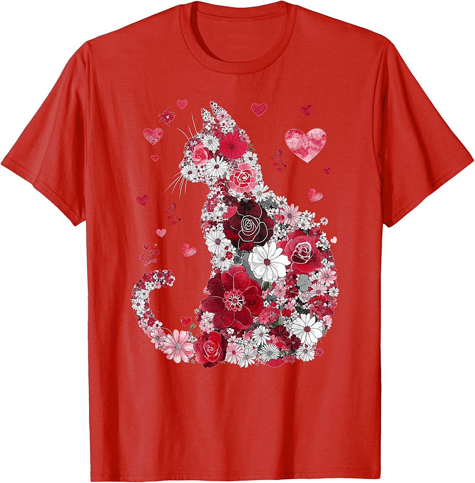 Floral Cat T-Shirt Watercolor Flower Graphic Tee