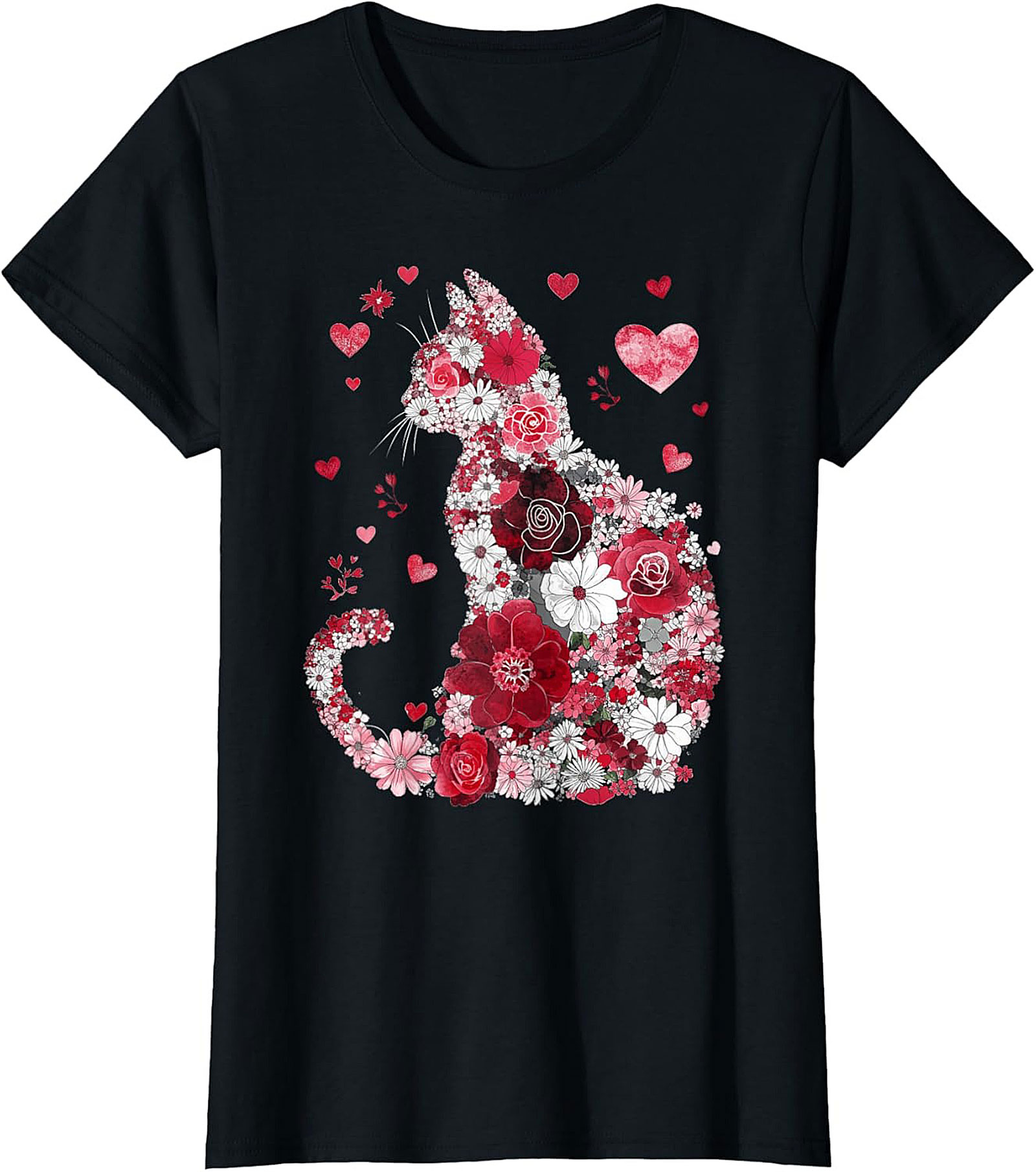 Floral Cat T-Shirt Watercolor Flower Graphic Tee