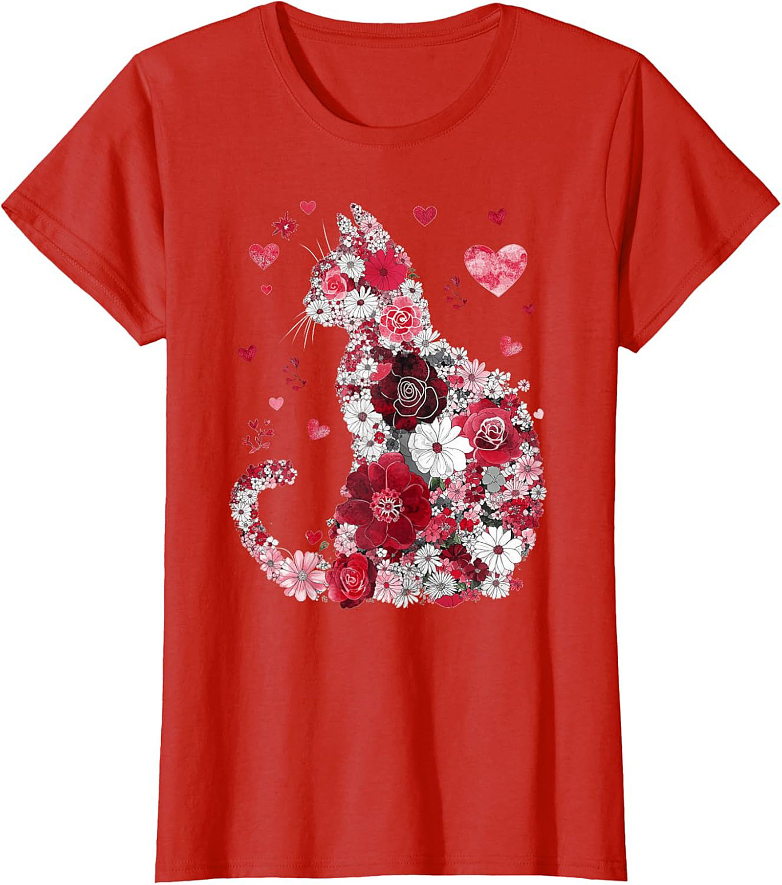 Floral Cat T-Shirt Watercolor Flower Graphic Tee