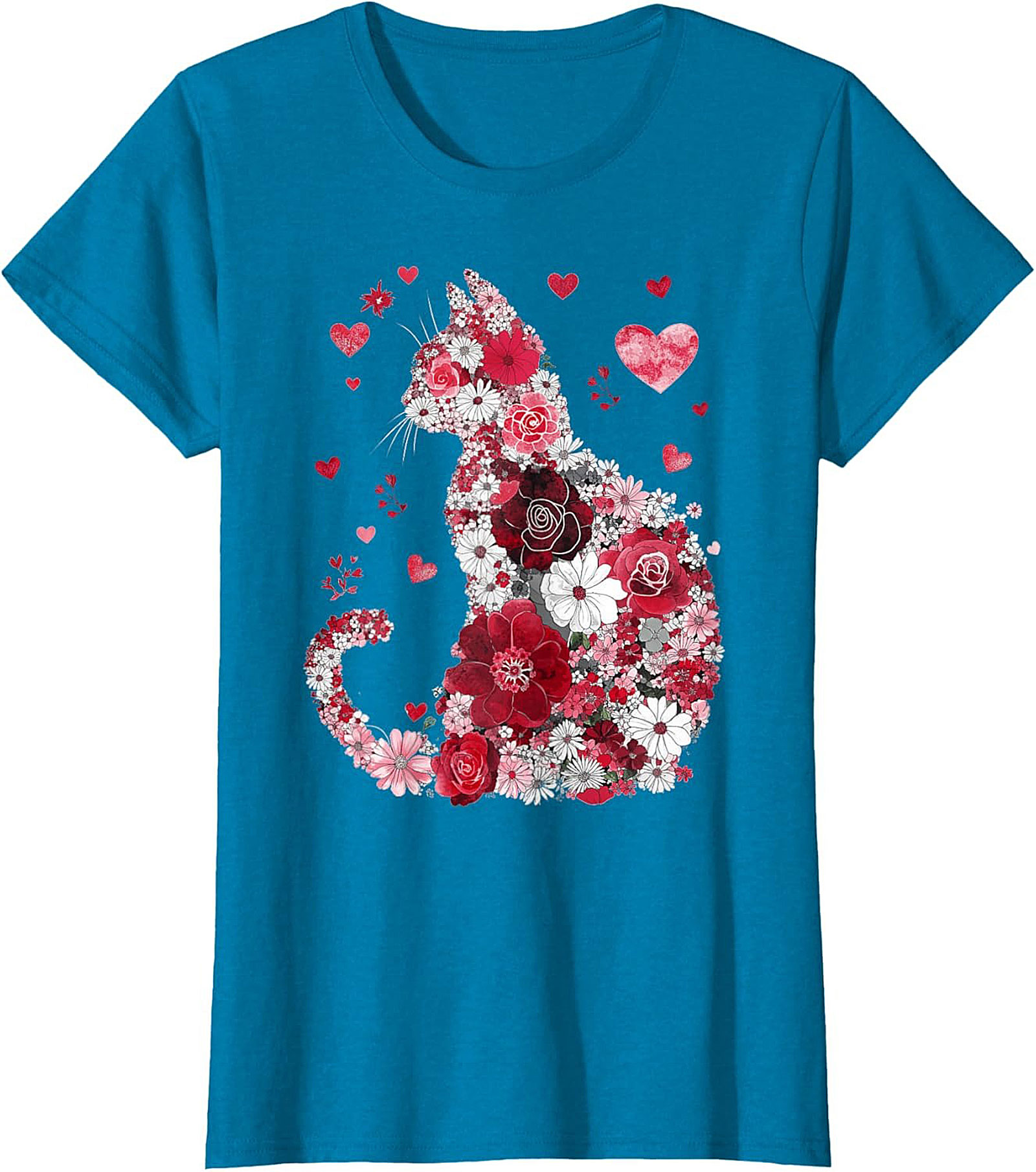 Floral Cat T-Shirt Watercolor Flower Graphic Tee