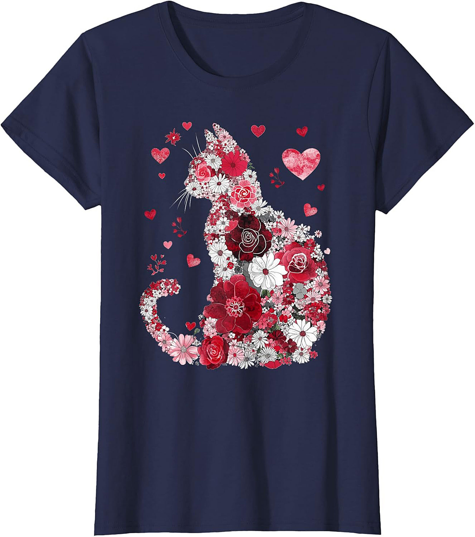Floral Cat T-Shirt Watercolor Flower Graphic Tee