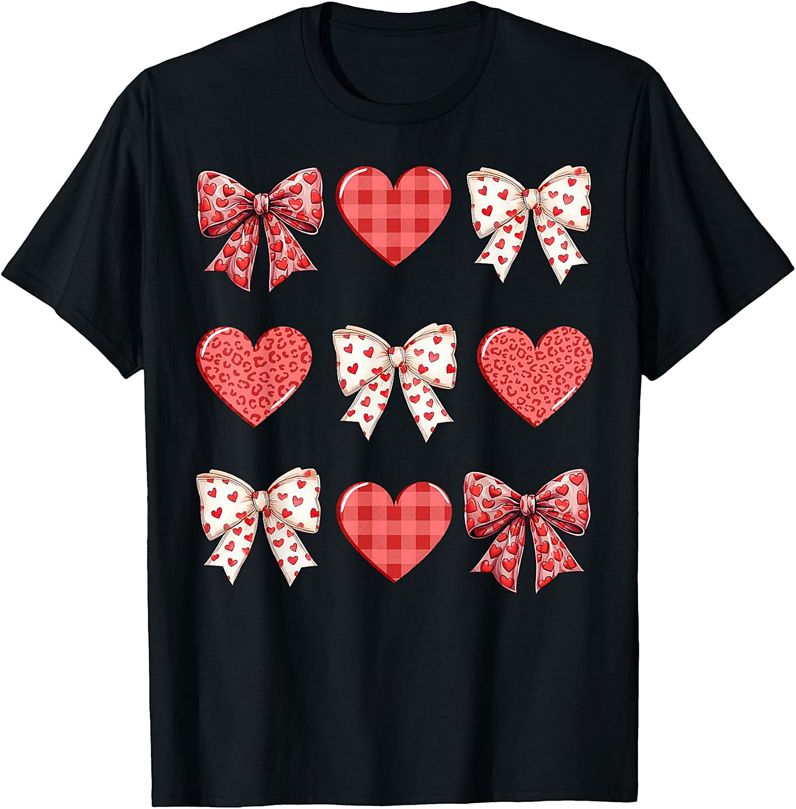 Cute Plaid Heart Bow Valentine's Day T-Shirt