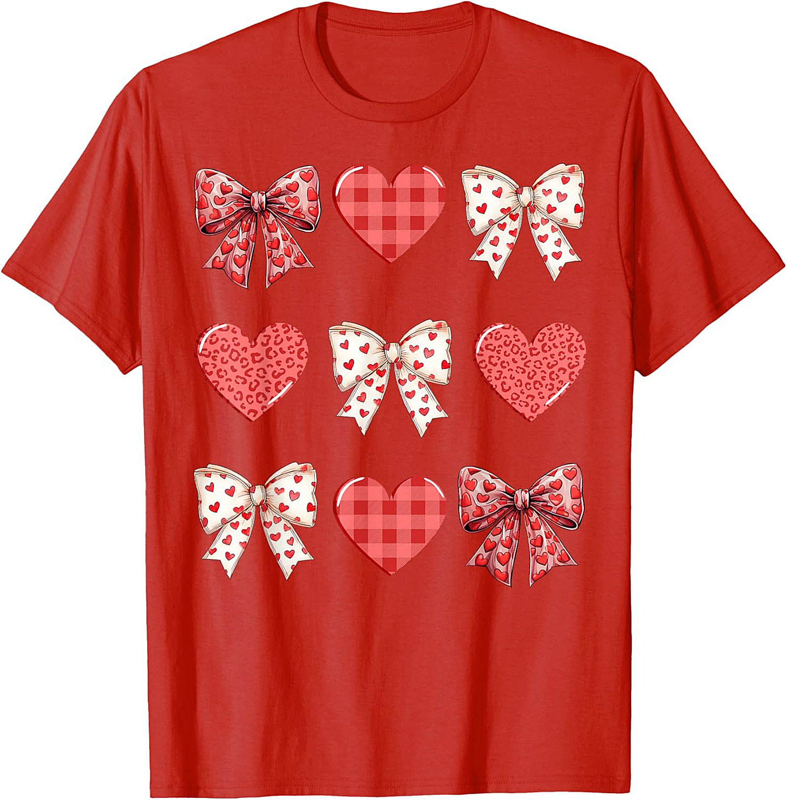 Cute Plaid Heart Bow Valentine's Day T-Shirt