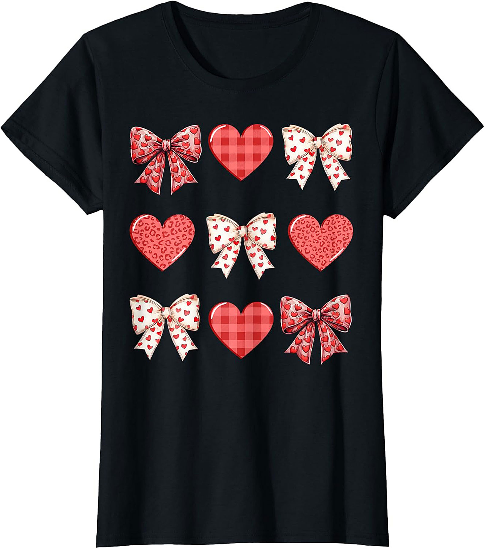 Cute Plaid Heart Bow Valentine's Day T-Shirt