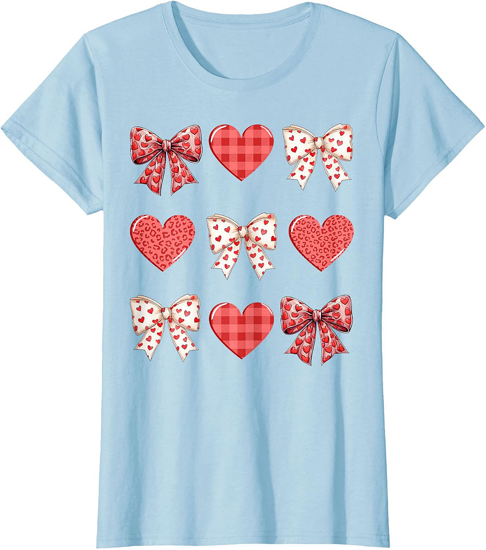 Cute Plaid Heart Bow Valentine's Day T-Shirt