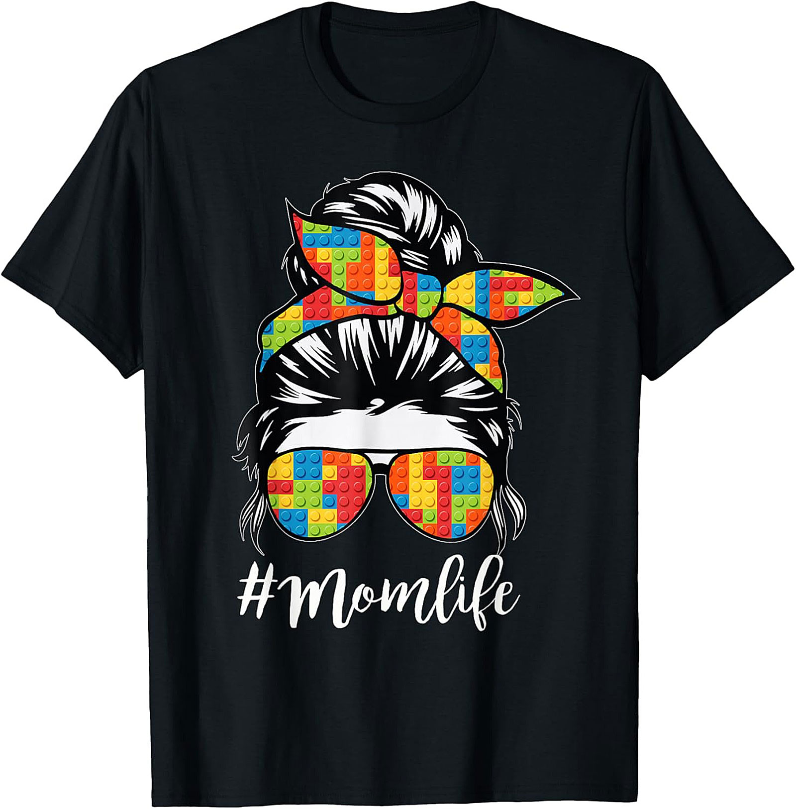 Messy Bun Momlife T-shirt Funny Building Block Mom Tee