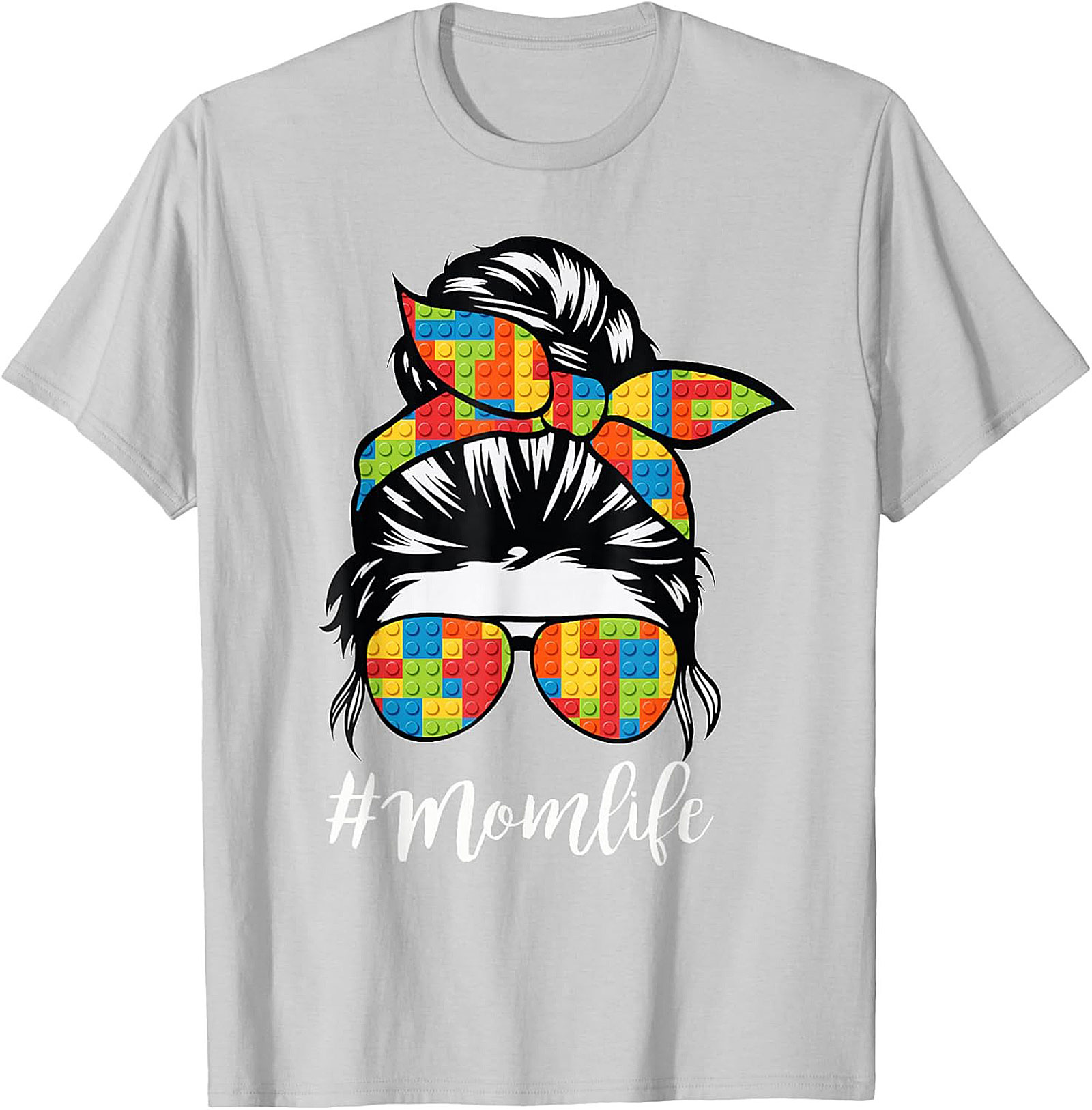 Messy Bun Momlife T-shirt Funny Building Block Mom Tee