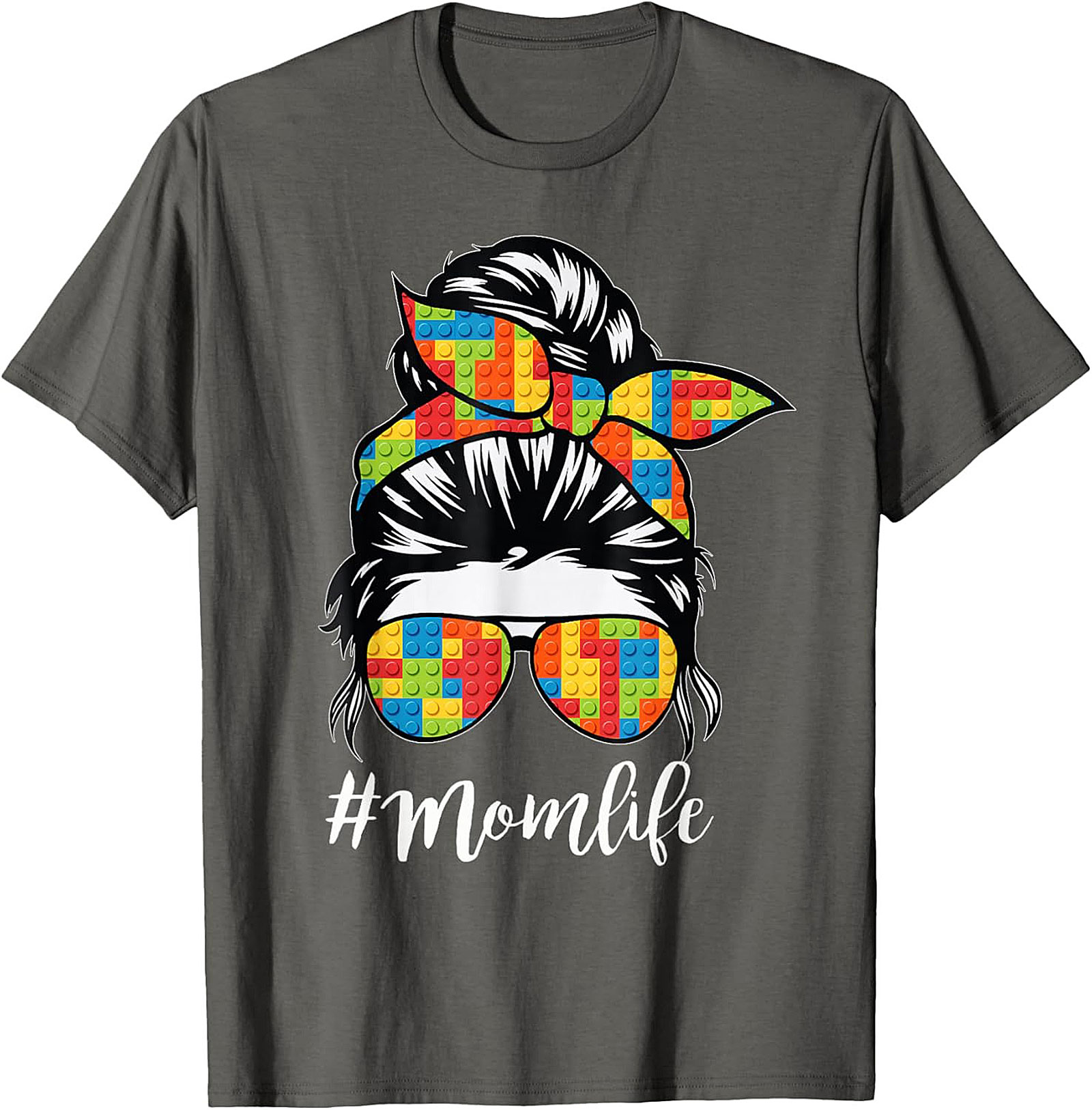 Messy Bun Momlife T-shirt Funny Building Block Mom Tee