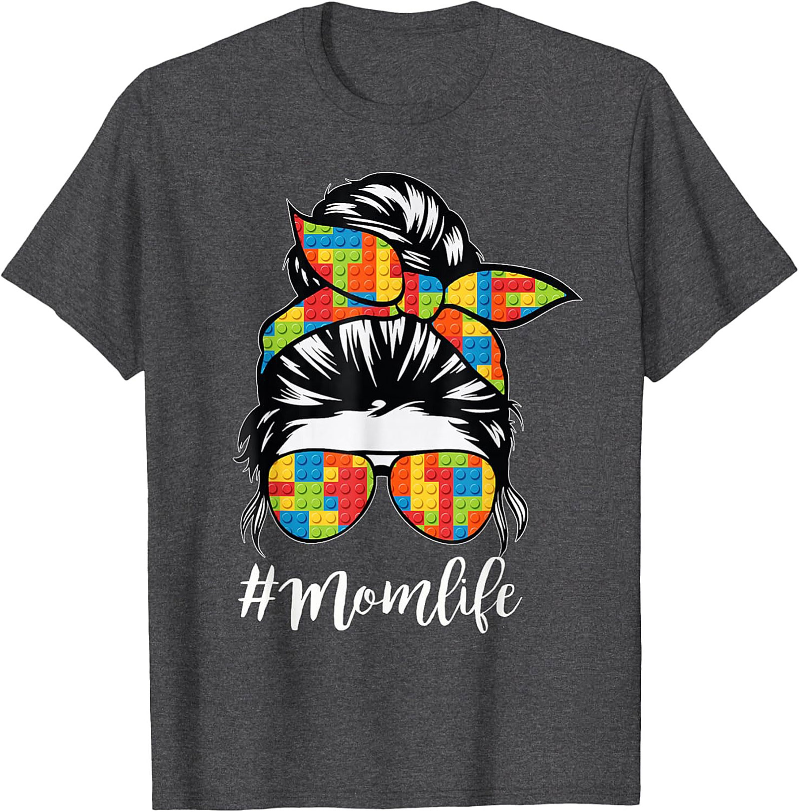 Messy Bun Momlife T-shirt Funny Building Block Mom Tee