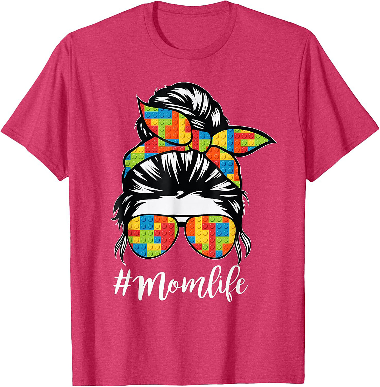 Messy Bun Momlife T-shirt Funny Building Block Mom Tee