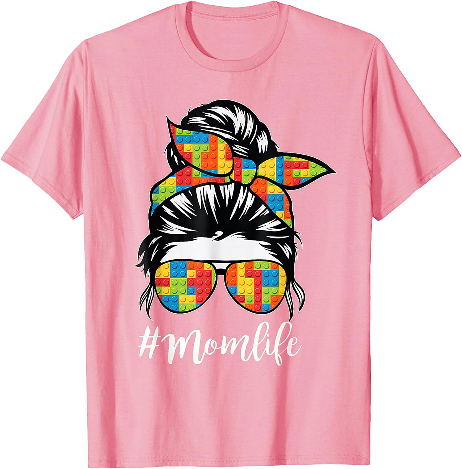 Messy Bun Momlife T-shirt Funny Building Block Mom Tee