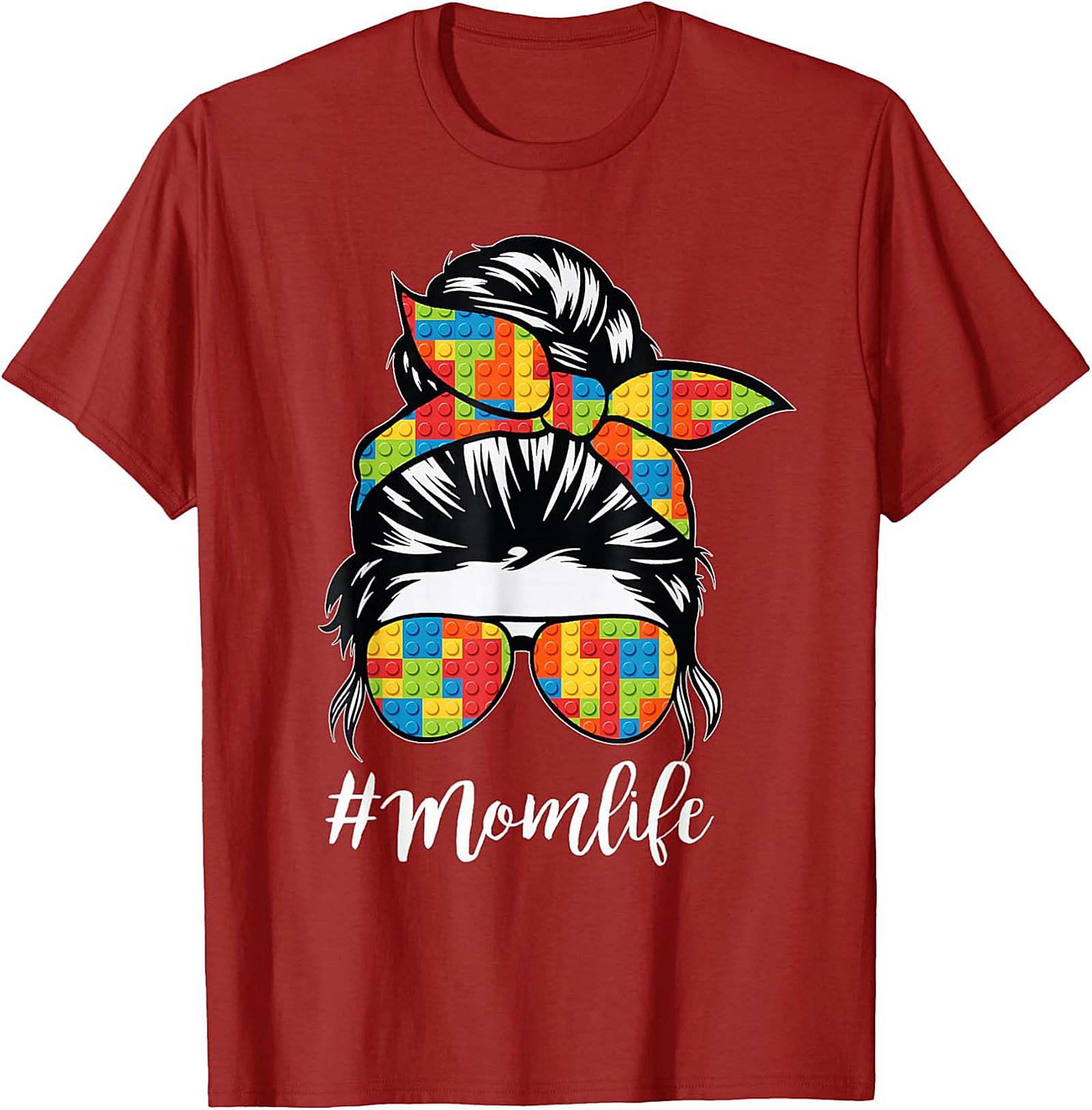 Messy Bun Momlife T-shirt Funny Building Block Mom Tee