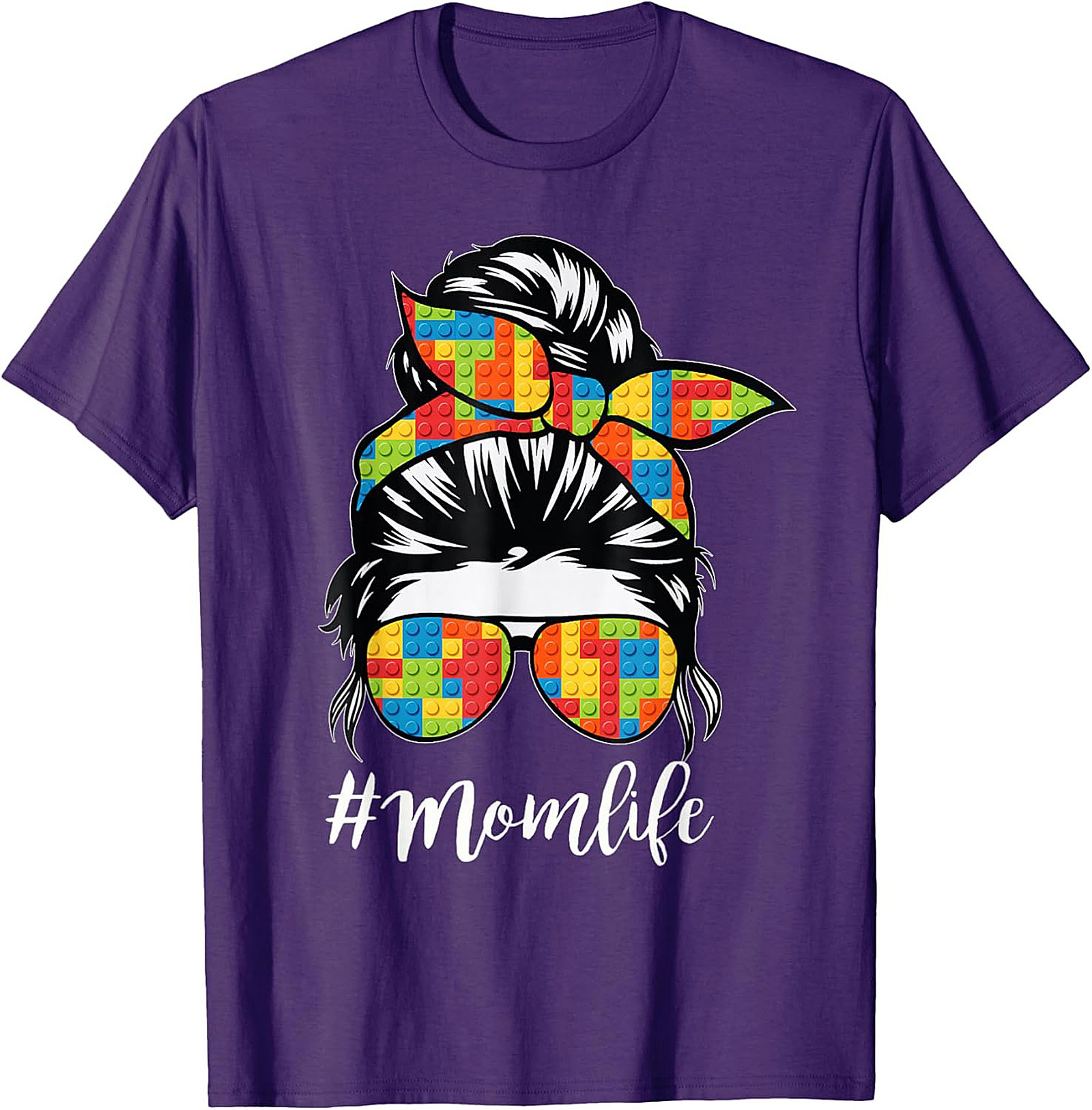 Messy Bun Momlife T-shirt Funny Building Block Mom Tee