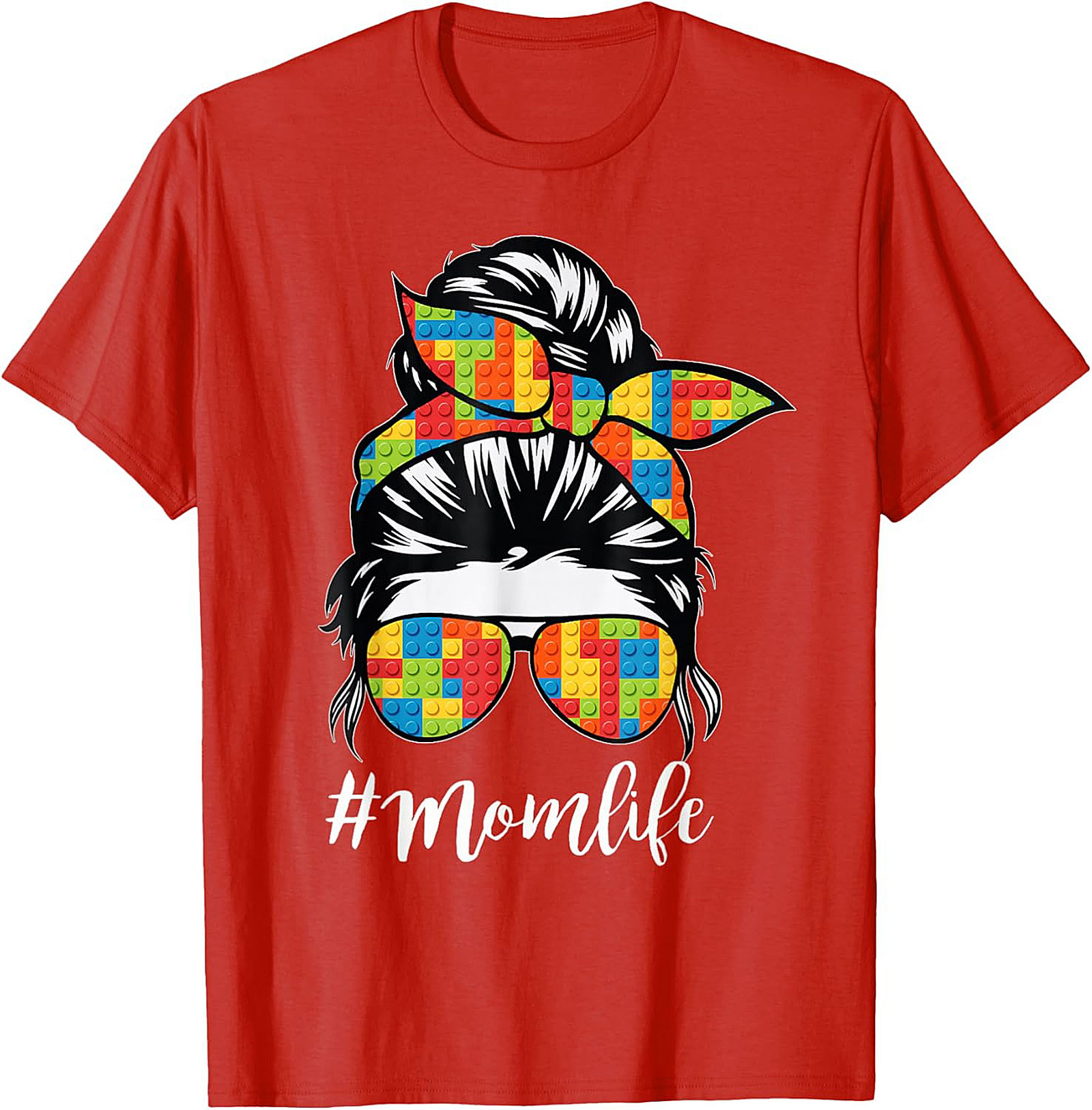 Messy Bun Momlife T-shirt Funny Building Block Mom Tee