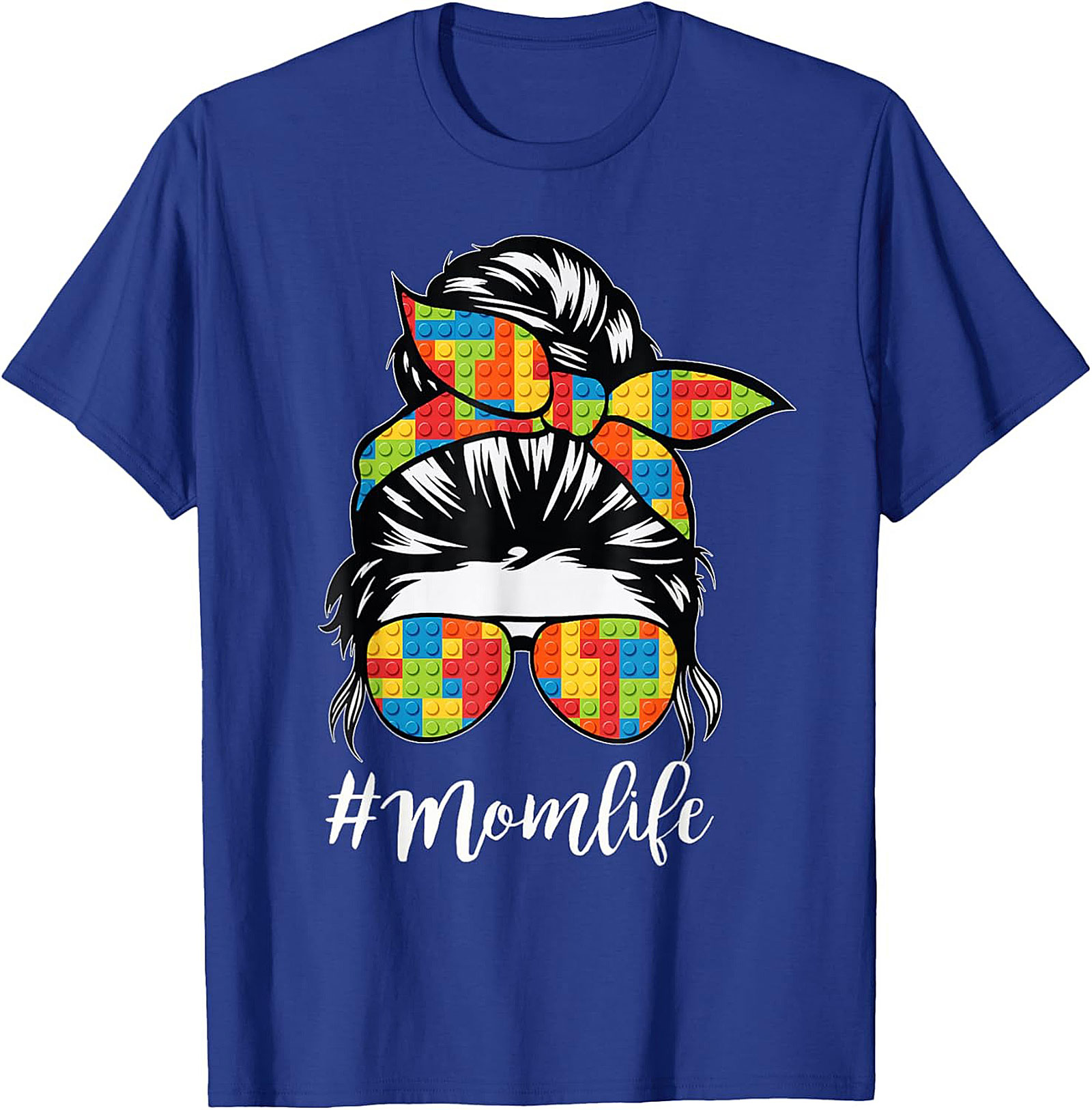 Messy Bun Momlife T-shirt Funny Building Block Mom Tee