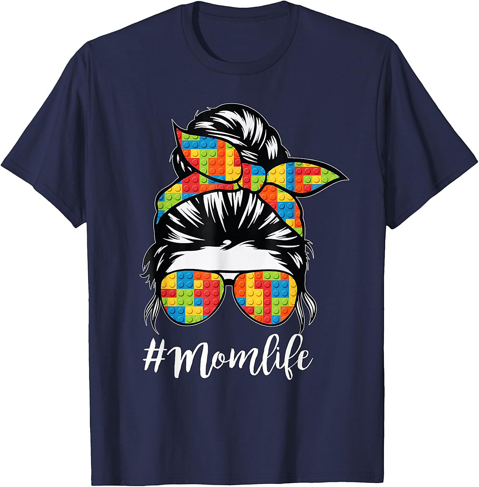Messy Bun Momlife T-shirt Funny Building Block Mom Tee